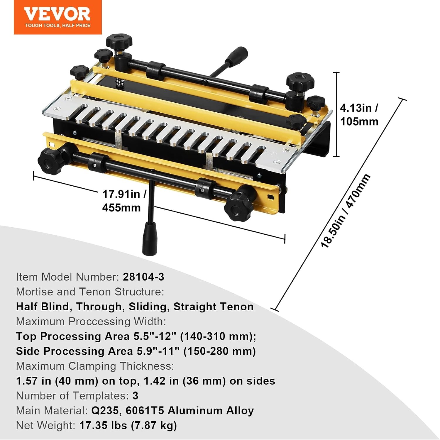 image:imageVEVOR Dovetail Jig 12 in Width Dove Tailing Router Jigs with 4 Router Bits amp 3 Templates Precise Alignment Dove Tail Jig Mortise and Tenon Woodworking Tools for Furniture amp Wood Cabinet Making Easy Operation Sturdy and DurableYellow Silver Black
