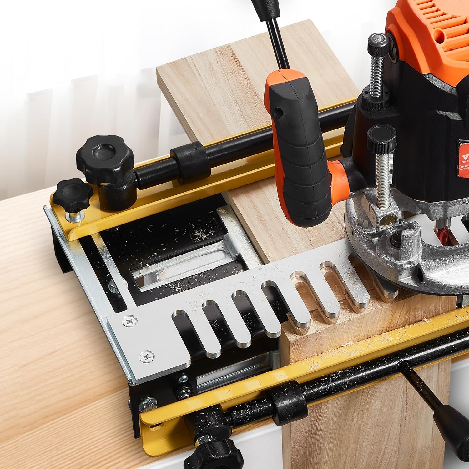 image:imageVEVOR Dovetail Jig 12 in Width Dove Tailing Router Jigs with 4 Router Bits amp 3 Templates Precise Alignment Dove Tail Jig Mortise and Tenon Woodworking Tools for Furniture amp Wood Cabinet Making Easy Operation Sturdy and DurableYellow Silver Black