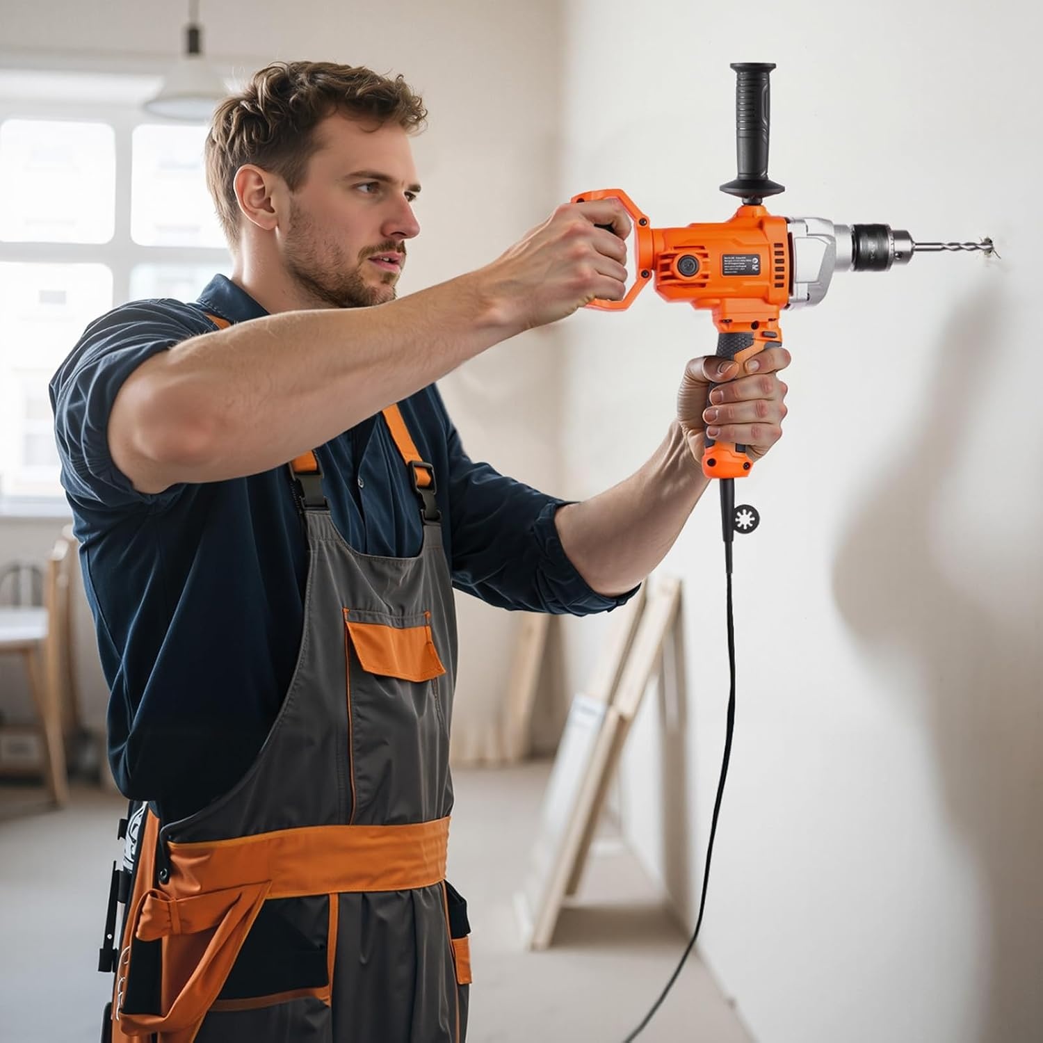 image:imageVEVOR Drill Mixer 12 inch Corded Electric Drill Mixer Set 0850RPM 54A Mixing Drills Mixing Drills Machine with DHandle for Drilling amp Blending Handheld Cement Mixers for Fodder Paint Cement58inch 1100W