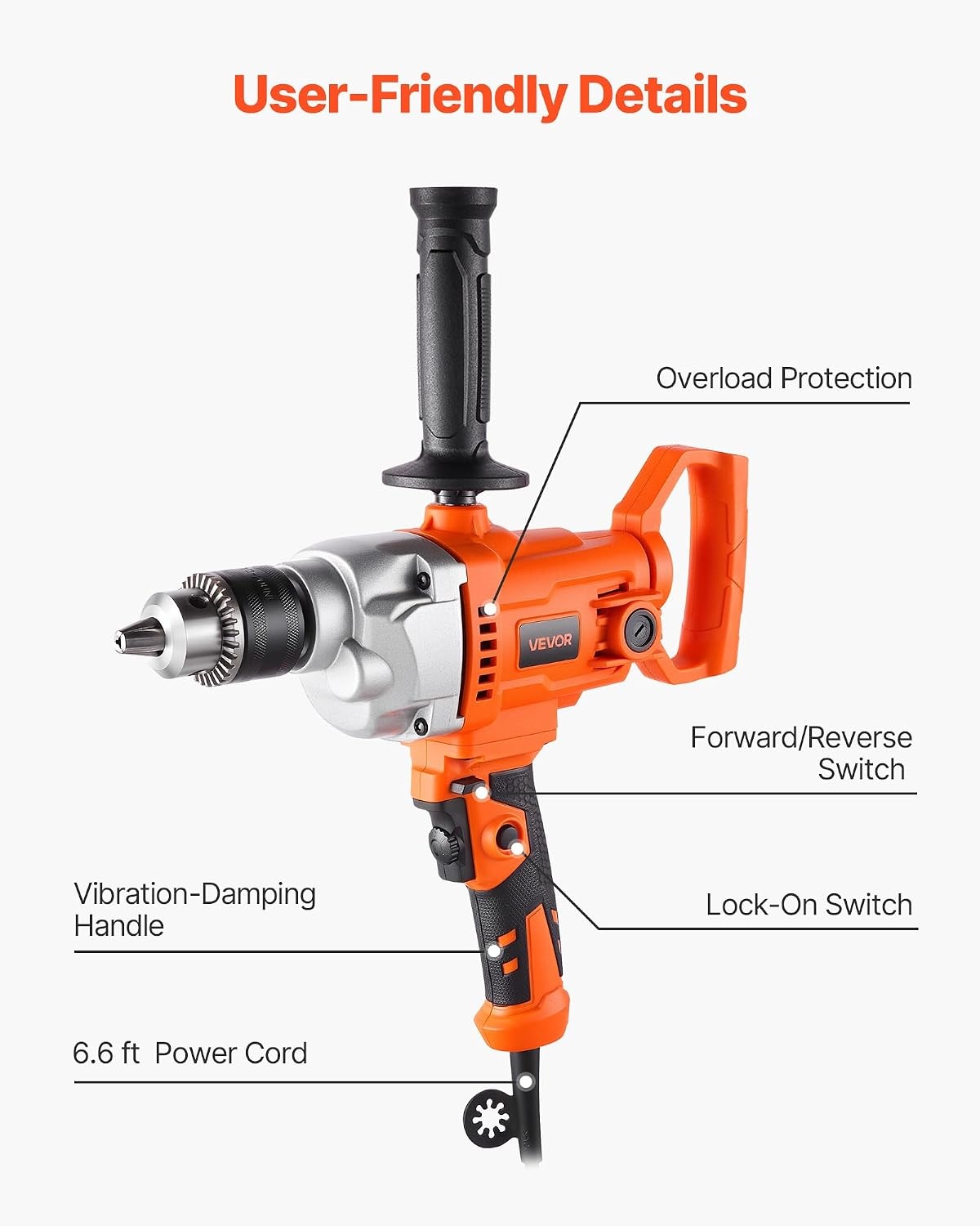 image:imageVEVOR Drill Mixer 12 inch Corded Electric Drill Mixer Set 0850RPM 54A Mixing Drills Mixing Drills Machine with DHandle for Drilling amp Blending Handheld Cement Mixers for Fodder Paint Cement12inch 1100W