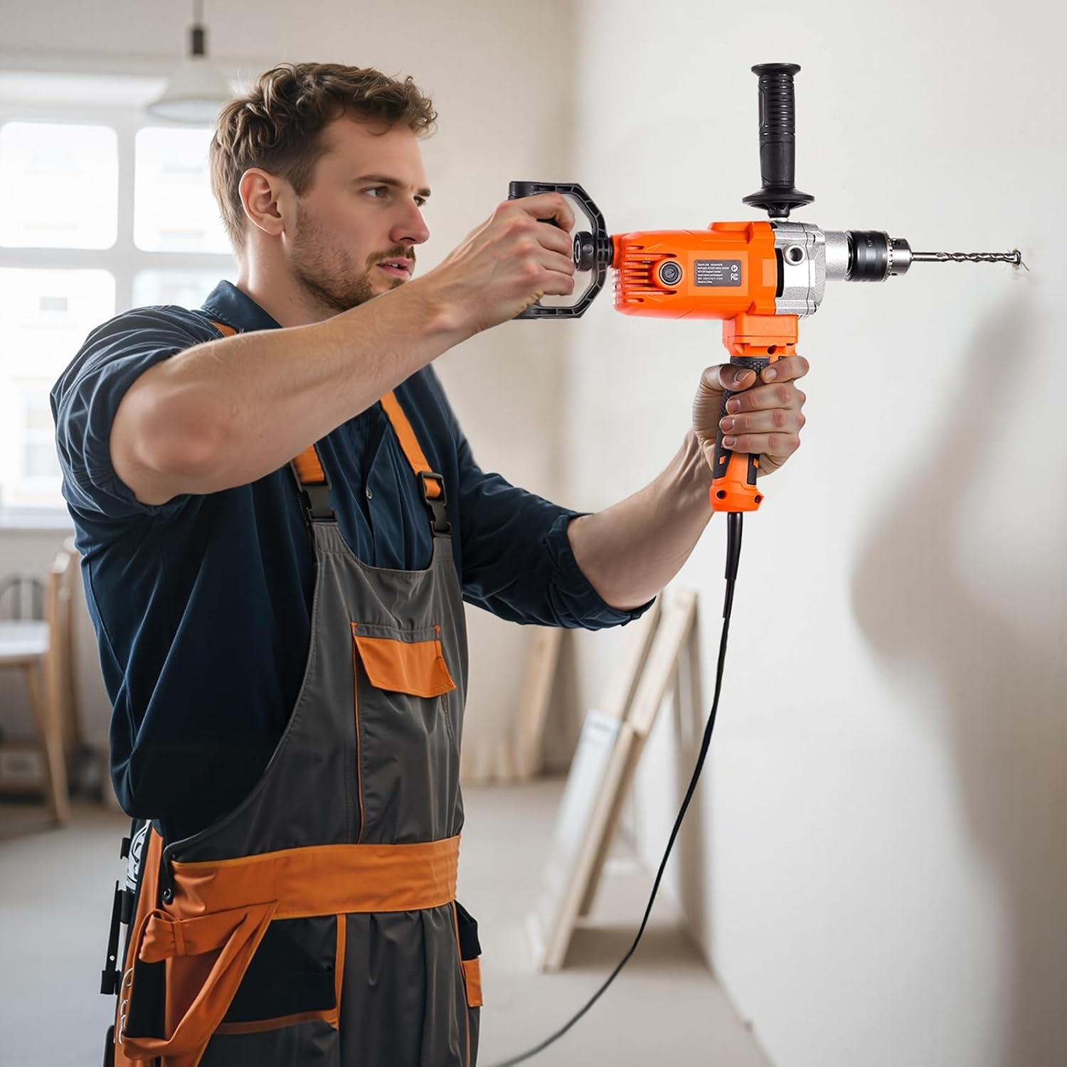 image:imageVEVOR Drill Mixer 12 inch Corded Electric Drill Mixer Set 0850RPM 54A Mixing Drills Mixing Drills Machine with DHandle for Drilling amp Blending Handheld Cement Mixers for Fodder Paint Cement58inch 1200W