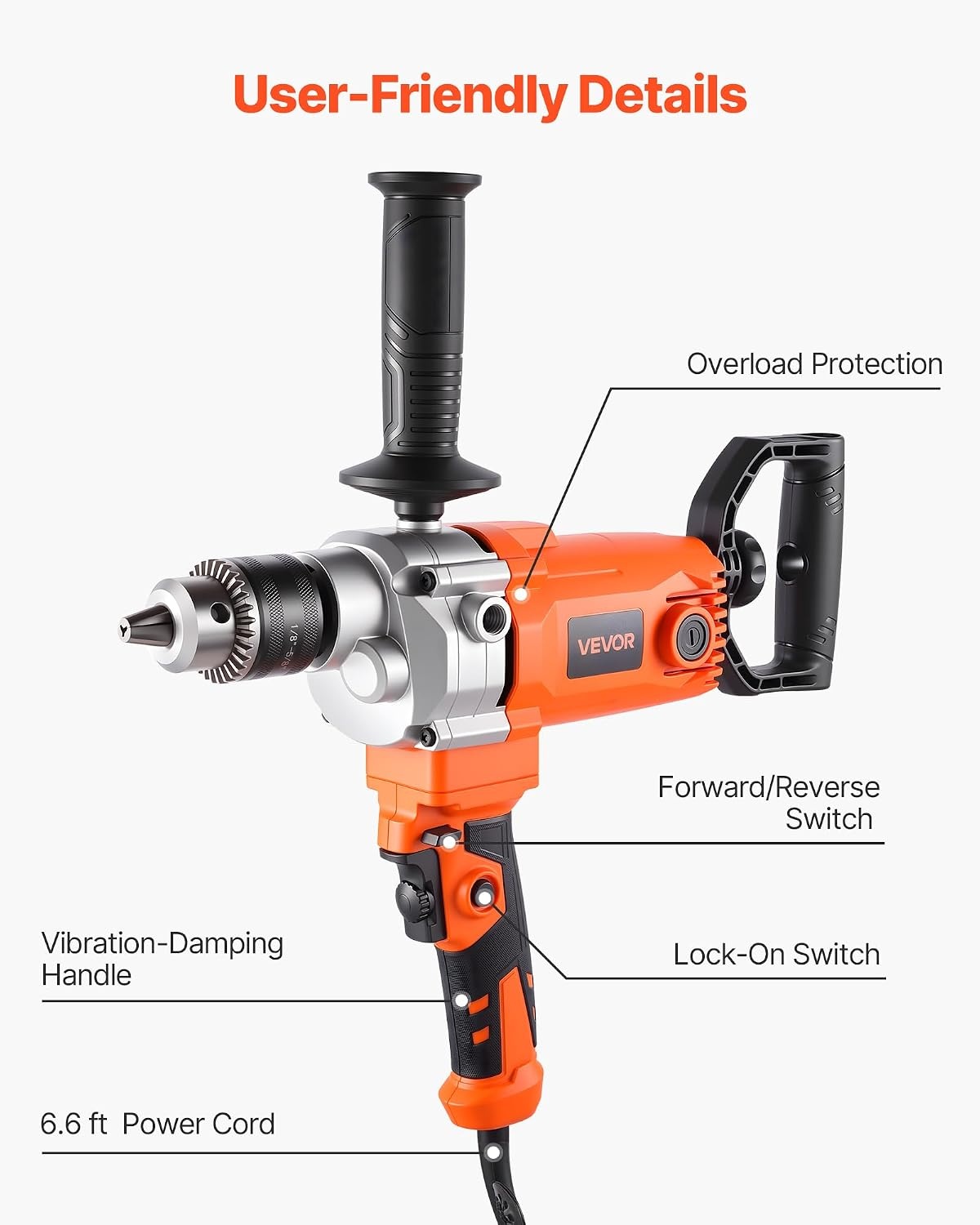 image:imageVEVOR Drill Mixer 12 inch Corded Electric Drill Mixer Set 0850RPM 54A Mixing Drills Mixing Drills Machine with DHandle for Drilling amp Blending Handheld Cement Mixers for Fodder Paint Cement58inch 1200W