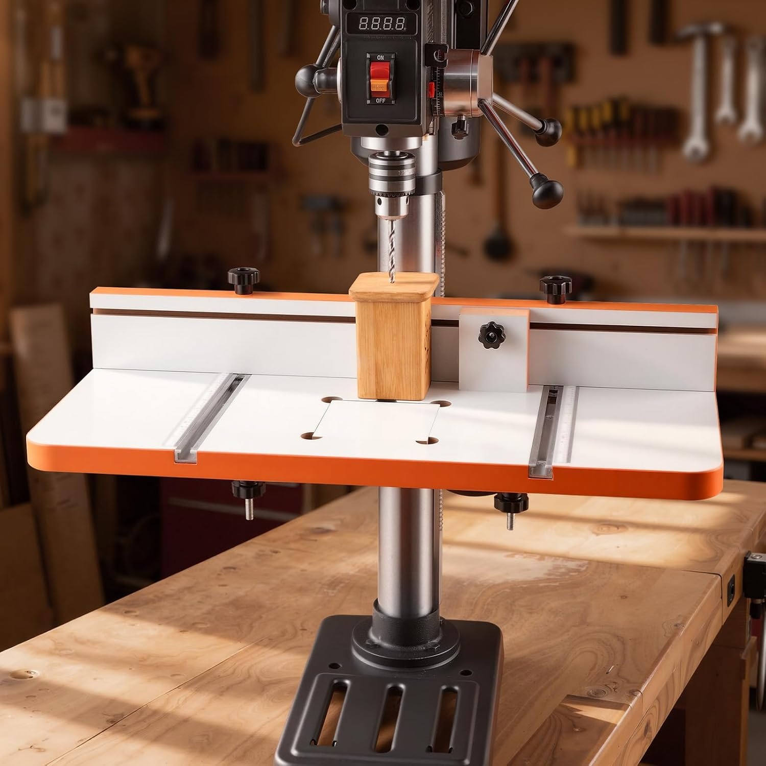 image:imageVEVOR Drill Press Table 2363 x 1173 in Worktable with an Adjustable Fence and Stop Block Highly Compatible TSlots MDF Tabletop BuiltIn Scale Support Multiple Clamps Vises for Drill Presses