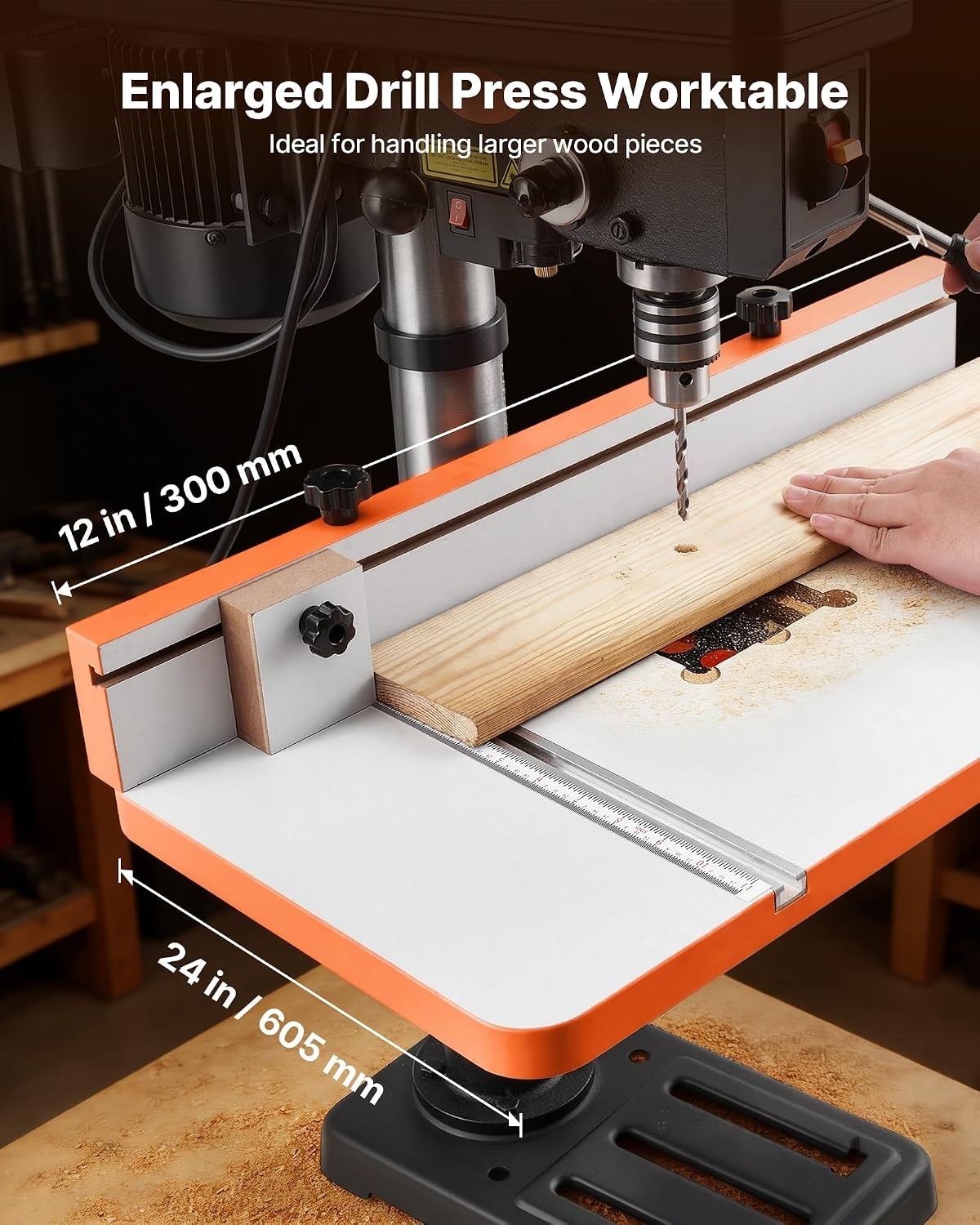 image:imageVEVOR Drill Press Table 2363 x 1173 in Worktable with an Adjustable Fence and Stop Block Highly Compatible TSlots MDF Tabletop BuiltIn Scale Support Multiple Clamps Vises for Drill Presses