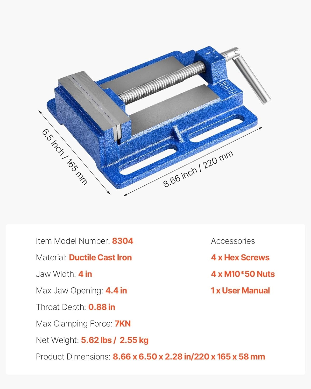 image:imageVEVOR Drill Press Vise 4 Inch Jaw Width Portable Bench Vise Slotted Base for Easy Installation Durable Cast Iron Construction Workbench Vice for Woodworking Metalworking Drilling and Cutting4inch