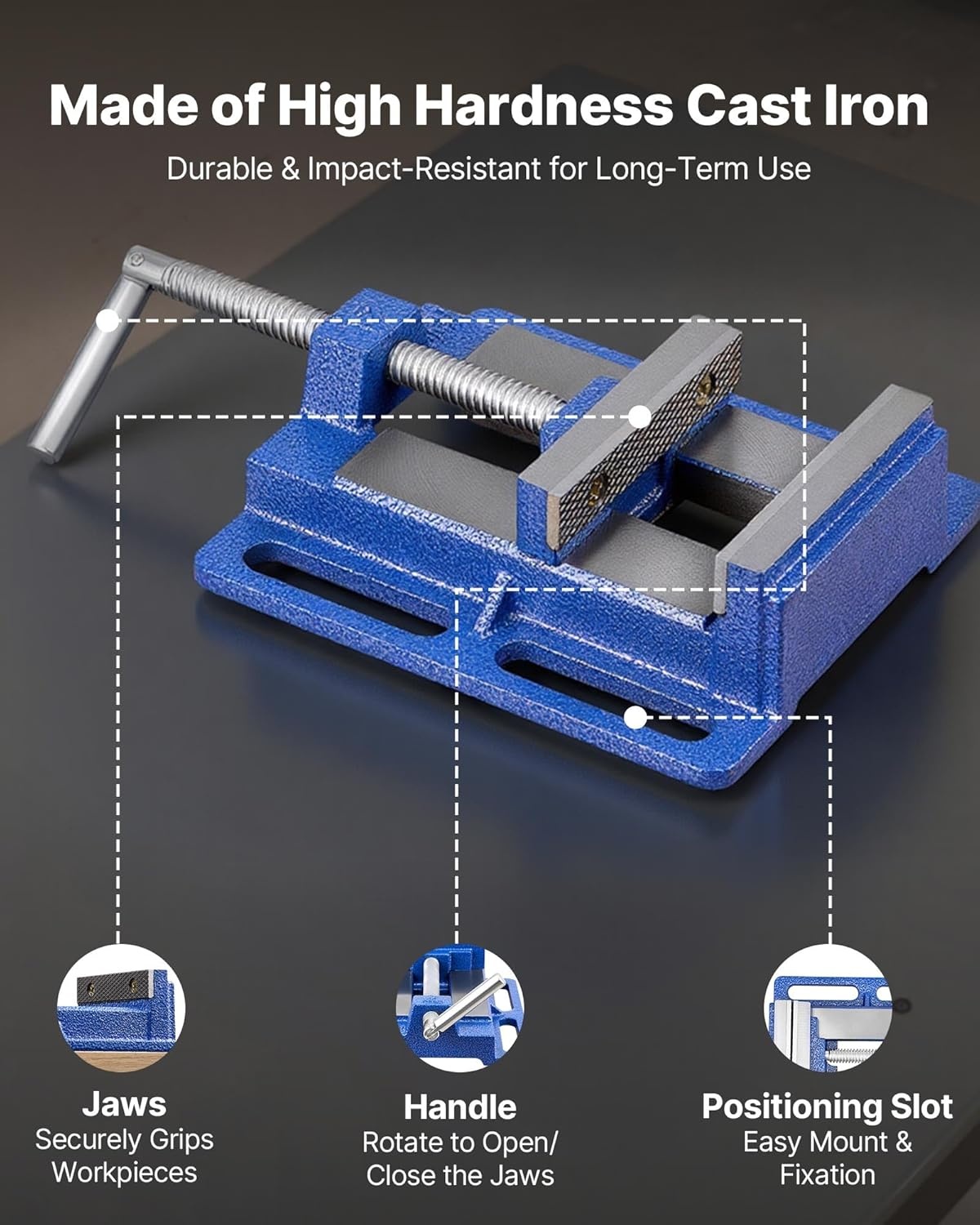 image:imageVEVOR Drill Press Vise 4 Inch Jaw Width Portable Bench Vise Slotted Base for Easy Installation Durable Cast Iron Construction Workbench Vice for Woodworking Metalworking Drilling and Cutting4inch