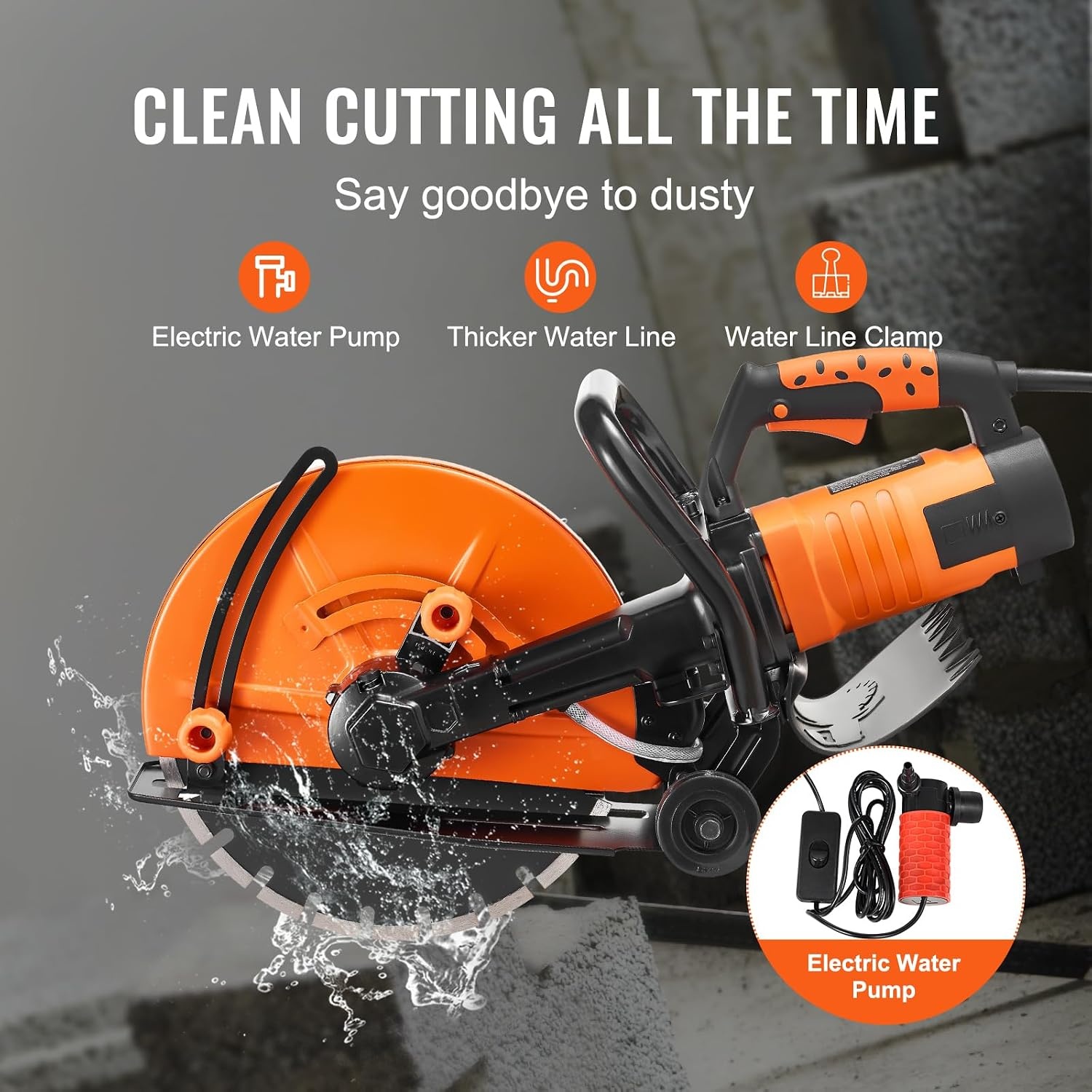 image:imageVEVOR Electric Concrete Saw 12 in 1800 W Motor Circular Saw Cutter with Max 45 in Adjustable Cutting Depth Wet Disk Saw Cutter Includes Water Line Pump and Blade for Stone Brick14 inch