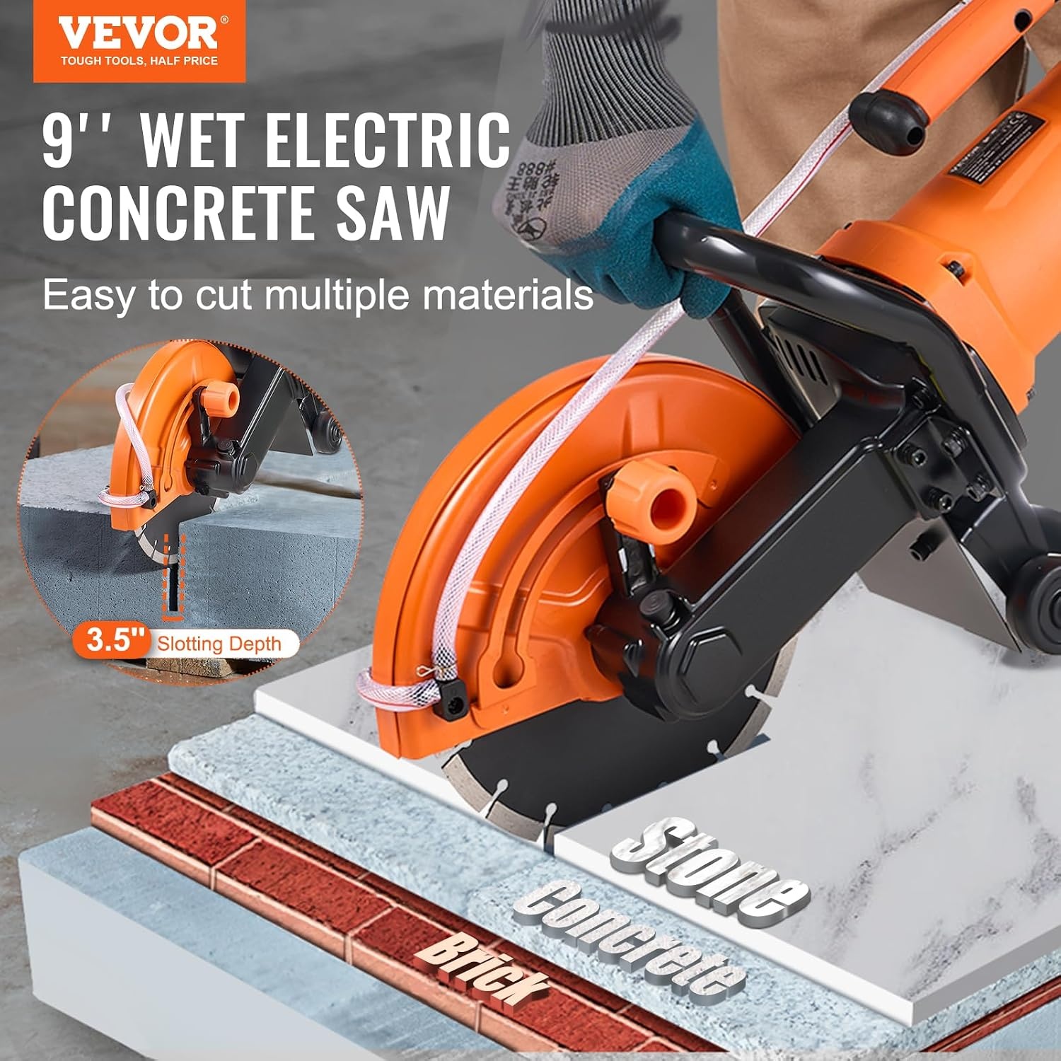 image:imageVEVOR Electric Concrete Saw 12 in 1800 W Motor Circular Saw Cutter with Max 45 in Adjustable Cutting Depth Wet Disk Saw Cutter Includes Water Line Pump and Blade for Stone Brick9 inch