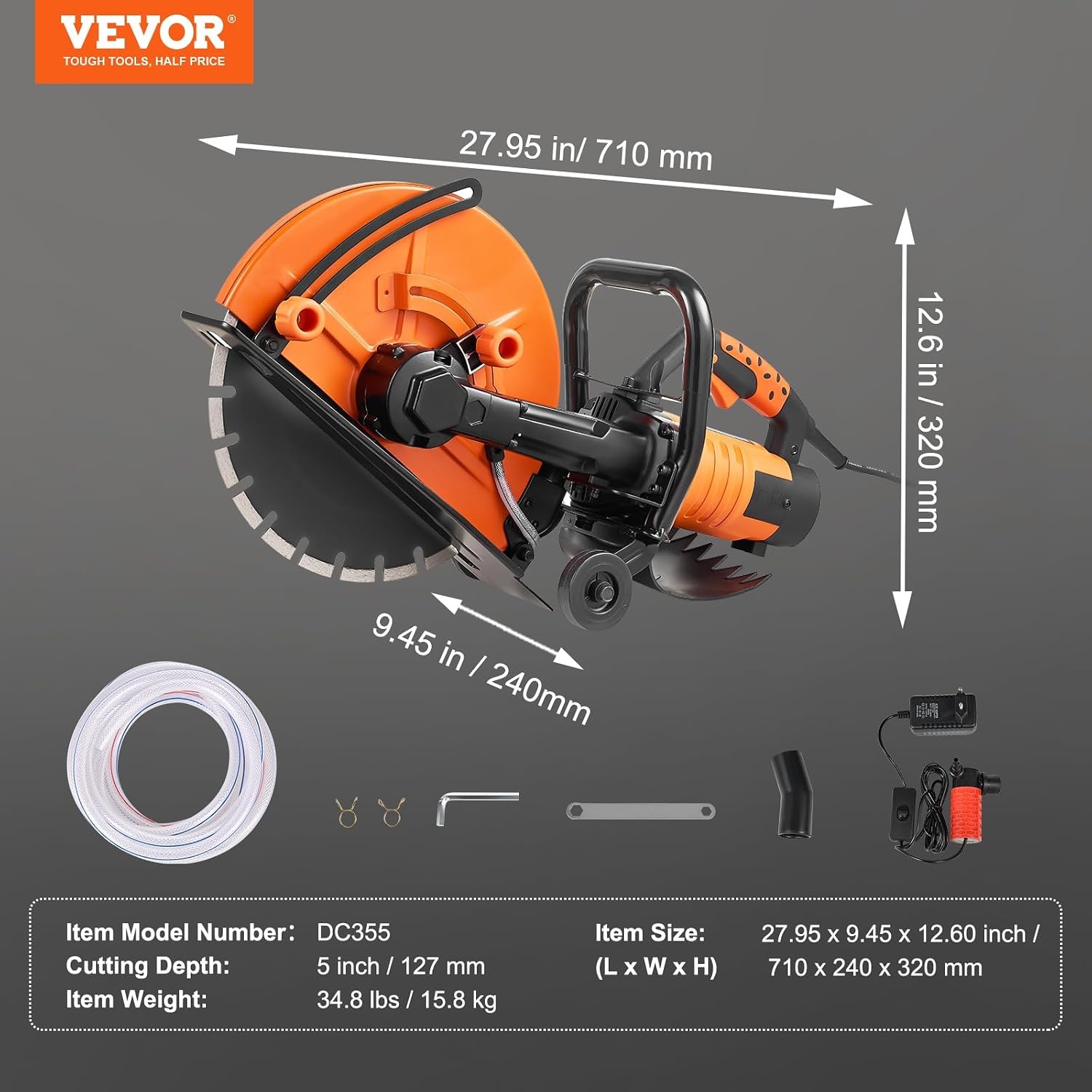 image:imageVEVOR Electric Concrete Saw 12 in 1800 W Motor Circular Saw Cutter with Max 45 in Adjustable Cutting Depth Wet Disk Saw Cutter Includes Water Line Pump and Blade for Stone Brick14 inch