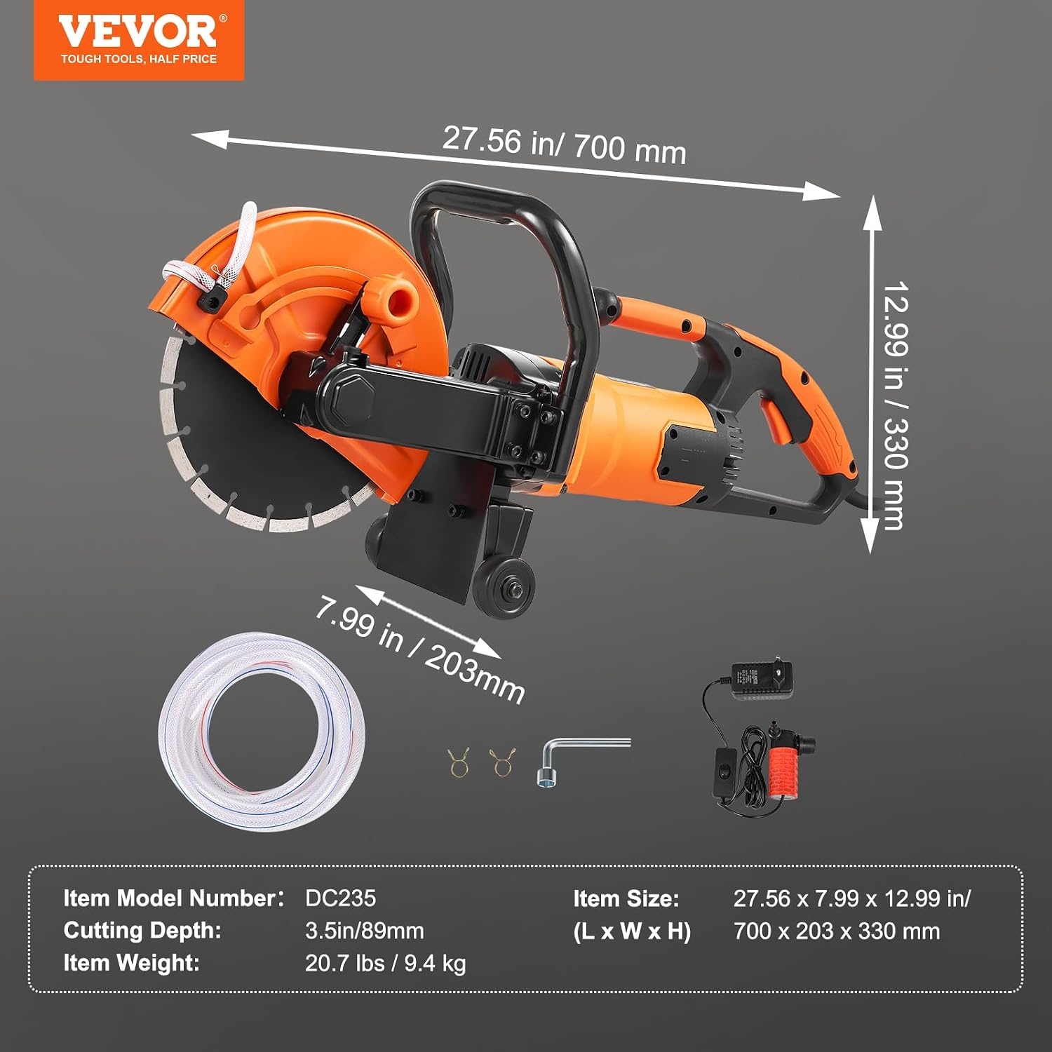 image:imageVEVOR Electric Concrete Saw 12 in 1800 W Motor Circular Saw Cutter with Max 45 in Adjustable Cutting Depth Wet Disk Saw Cutter Includes Water Line Pump and Blade for Stone Brick9 inch