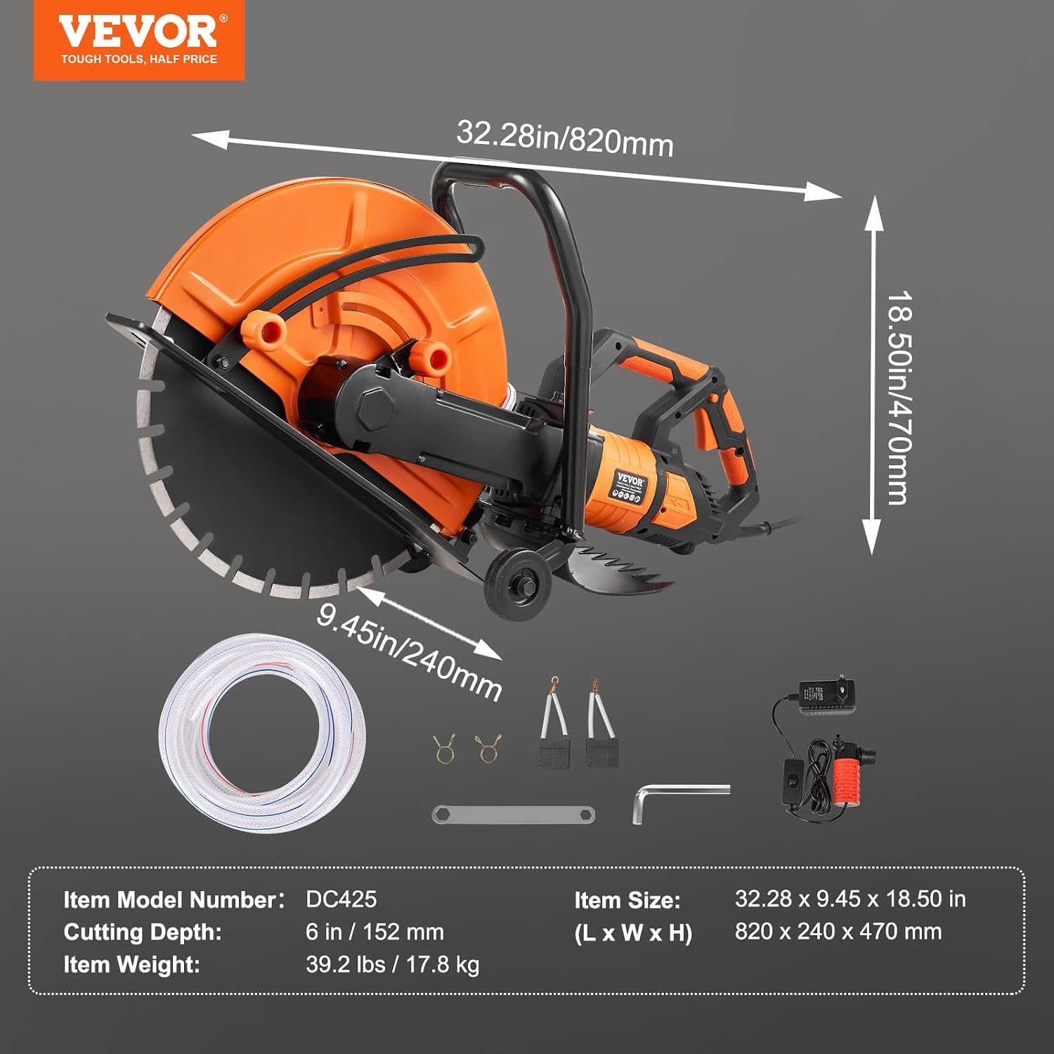 image:imageVEVOR Electric Concrete Saw 12 in 1800 W Motor Circular Saw Cutter with Max 45 in Adjustable Cutting Depth Wet Disk Saw Cutter Includes Water Line Pump and Blade for Stone Brick16 inch