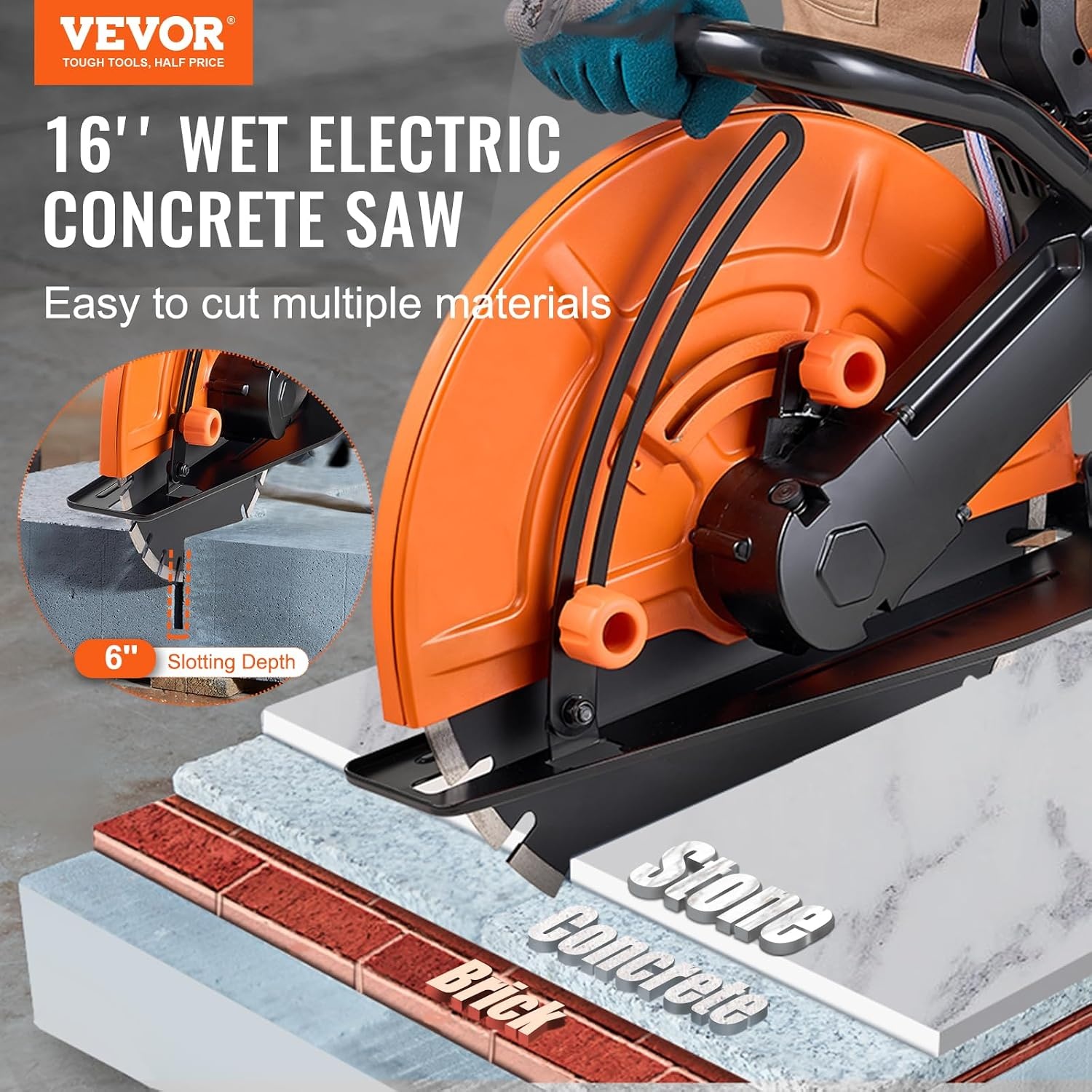 image:imageVEVOR Electric Concrete Saw 12 in 1800 W Motor Circular Saw Cutter with Max 45 in Adjustable Cutting Depth Wet Disk Saw Cutter Includes Water Line Pump and Blade for Stone Brick16 inch