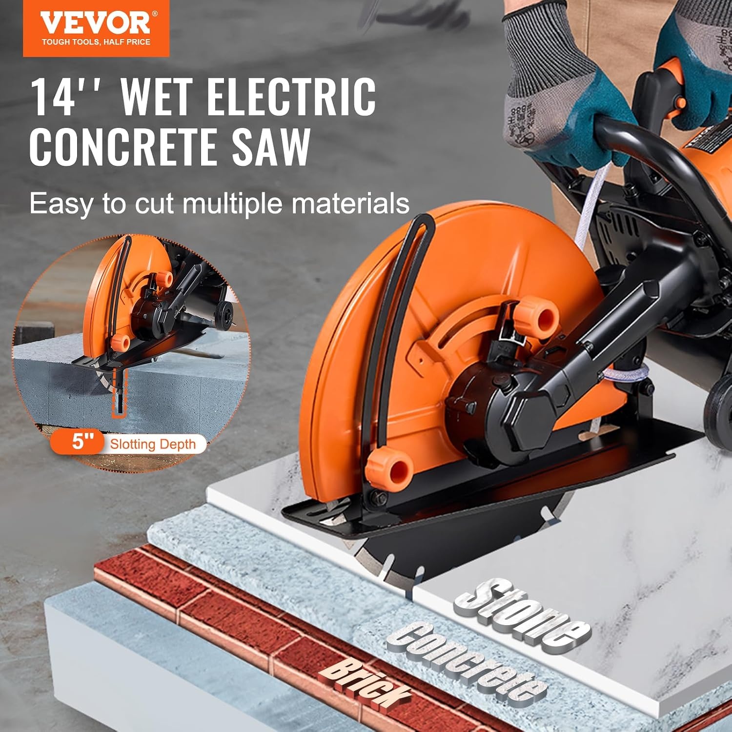image:imageVEVOR Electric Concrete Saw 12 in 1800 W Motor Circular Saw Cutter with Max 45 in Adjustable Cutting Depth Wet Disk Saw Cutter Includes Water Line Pump and Blade for Stone Brick14 inch