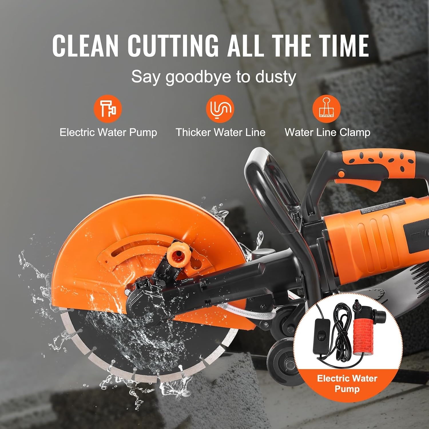 image:imageVEVOR Electric Concrete Saw 12 in 1800 W Motor Circular Saw Cutter with Max 45 in Adjustable Cutting Depth Wet Disk Saw Cutter Includes Water Line Pump and Blade for Stone Brick12 inch