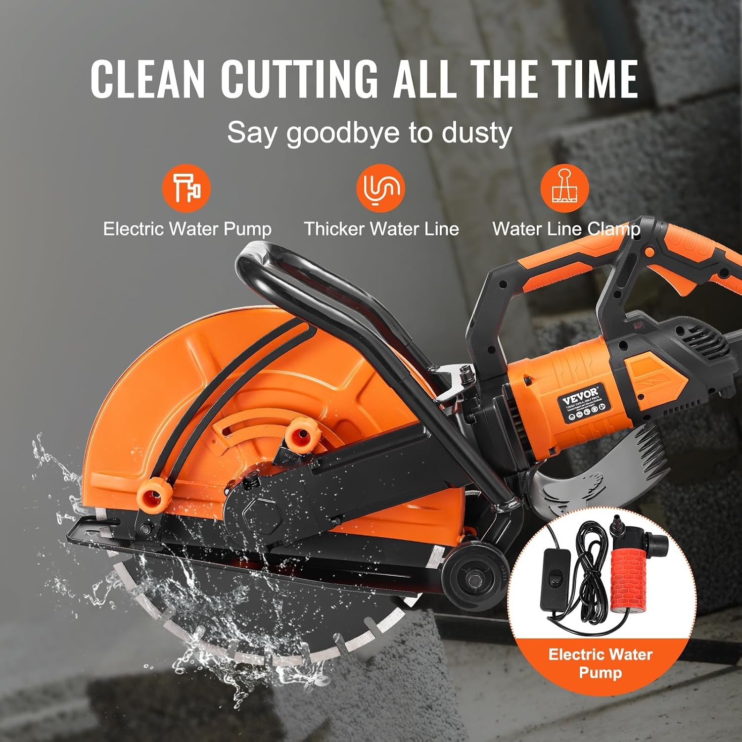 image:imageVEVOR Electric Concrete Saw 12 in 1800 W Motor Circular Saw Cutter with Max 45 in Adjustable Cutting Depth Wet Disk Saw Cutter Includes Water Line Pump and Blade for Stone Brick16 inch