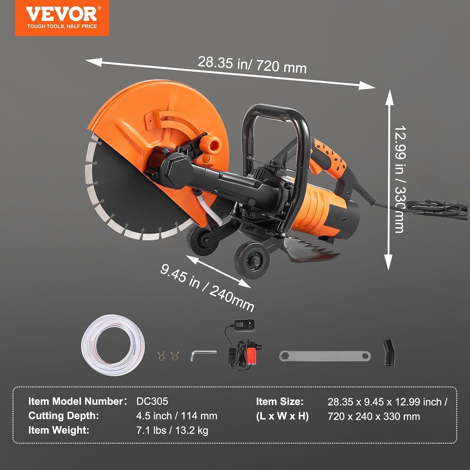 image:imageVEVOR Electric Concrete Saw 12 in 1800 W Motor Circular Saw Cutter with Max 45 in Adjustable Cutting Depth Wet Disk Saw Cutter Includes Water Line Pump and Blade for Stone Brick12 inch