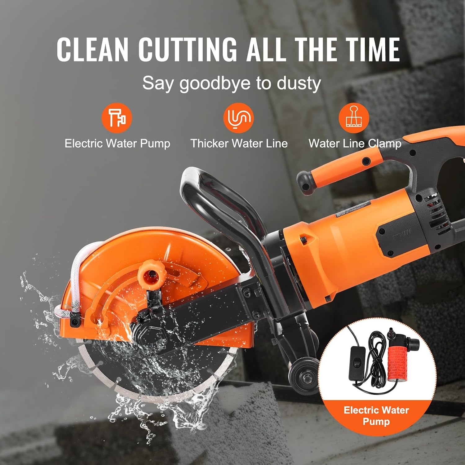 image:imageVEVOR Electric Concrete Saw 12 in 1800 W Motor Circular Saw Cutter with Max 45 in Adjustable Cutting Depth Wet Disk Saw Cutter Includes Water Line Pump and Blade for Stone Brick9 inch