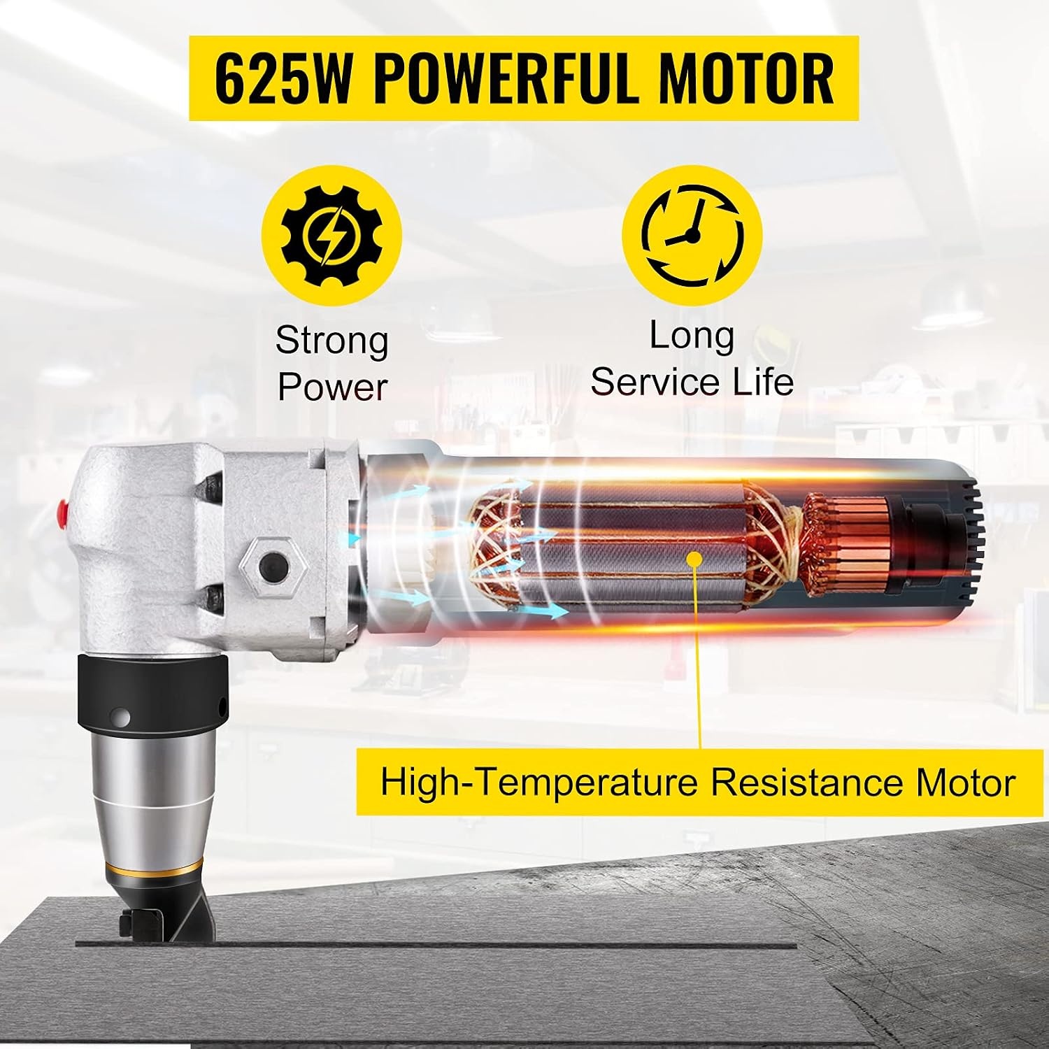 image:imageVEVOR Electric Metal Nibbler 625W Nibbler Metal Cutter 1000RPM High Speed Rotor 016in4mm Metal Nibbler 110V w Replaced Blades Storage Case Sheet Metal Nibbler for Cutting Stainless Steel Aluminium625W016in4mm