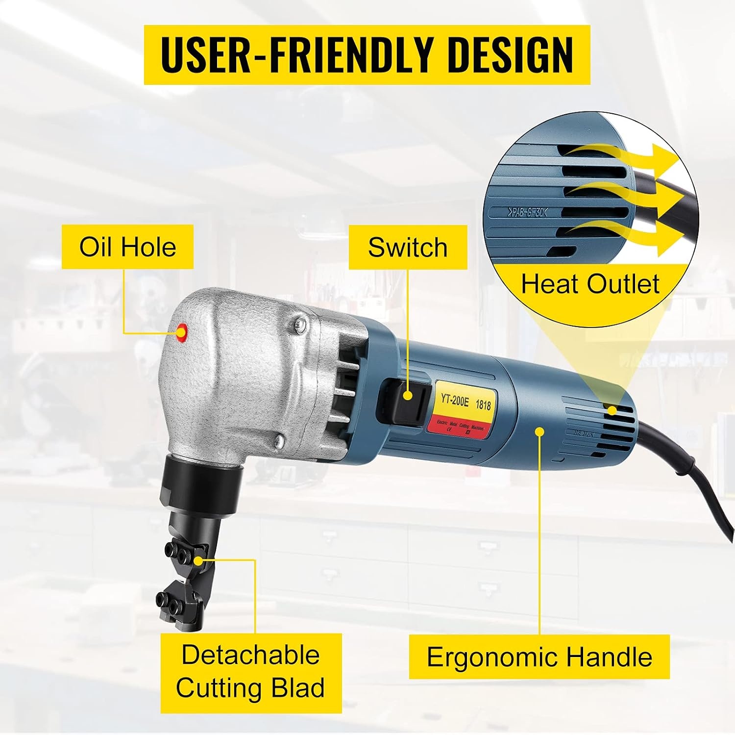image:imageVEVOR Electric Metal Nibbler 625W Nibbler Metal Cutter 1000RPM High Speed Rotor 016in4mm Metal Nibbler 110V w Replaced Blades Storage Case Sheet Metal Nibbler for Cutting Stainless Steel Aluminium380W007in18mm