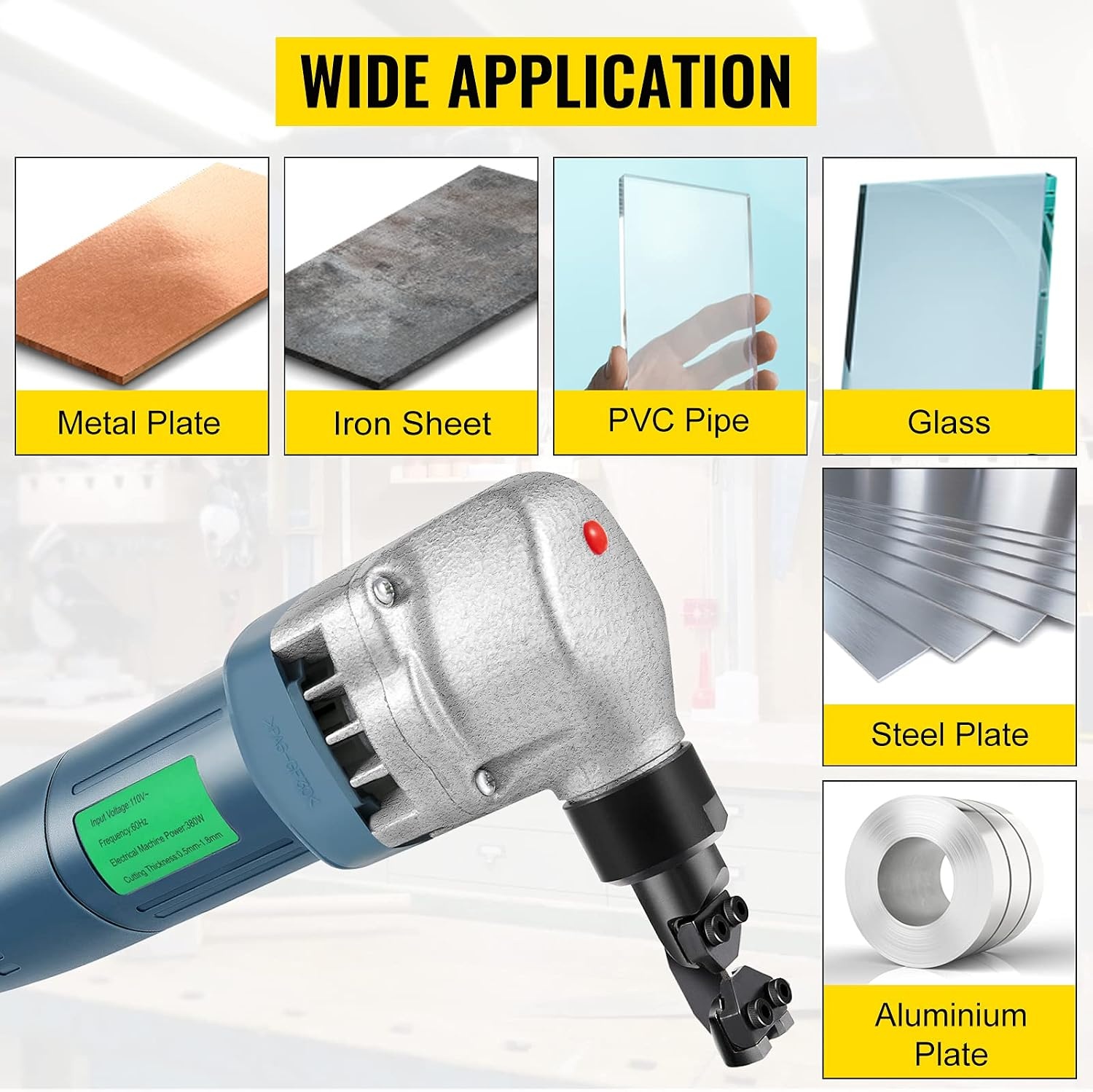 image:imageVEVOR Electric Metal Nibbler 625W Nibbler Metal Cutter 1000RPM High Speed Rotor 016in4mm Metal Nibbler 110V w Replaced Blades Storage Case Sheet Metal Nibbler for Cutting Stainless Steel Aluminium380W007in18mm