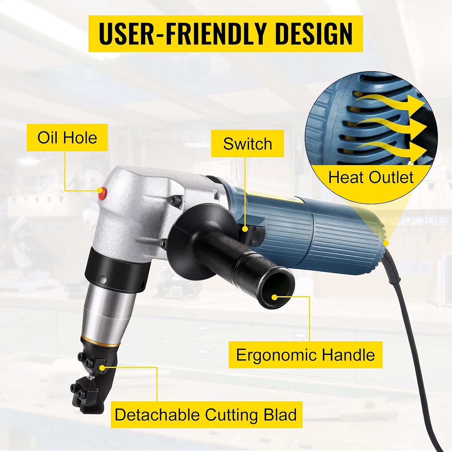 image:imageVEVOR Electric Metal Nibbler 625W Nibbler Metal Cutter 1000RPM High Speed Rotor 016in4mm Metal Nibbler 110V w Replaced Blades Storage Case Sheet Metal Nibbler for Cutting Stainless Steel Aluminium625W016in4mm