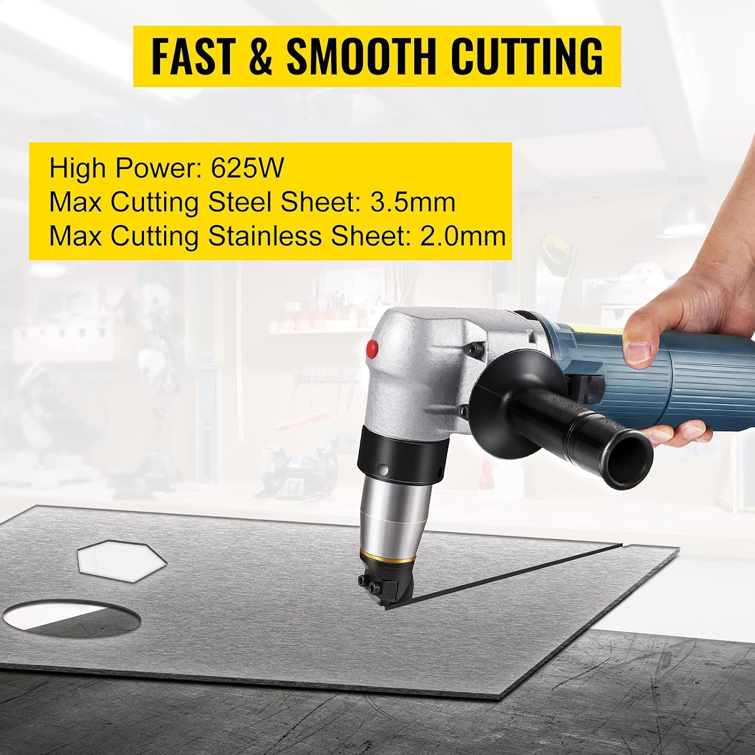 image:imageVEVOR Electric Metal Nibbler 625W Nibbler Metal Cutter 1000RPM High Speed Rotor 016in4mm Metal Nibbler 110V w Replaced Blades Storage Case Sheet Metal Nibbler for Cutting Stainless Steel Aluminium625W016in4mm