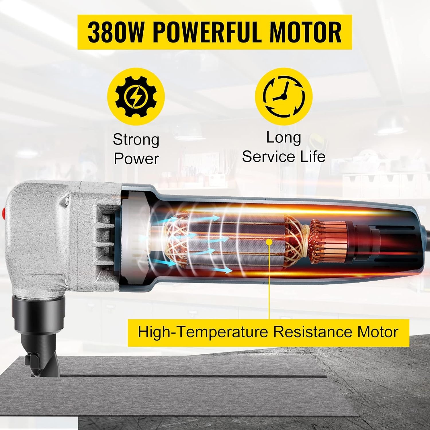 image:imageVEVOR Electric Metal Nibbler 625W Nibbler Metal Cutter 1000RPM High Speed Rotor 016in4mm Metal Nibbler 110V w Replaced Blades Storage Case Sheet Metal Nibbler for Cutting Stainless Steel Aluminium380W007in18mm