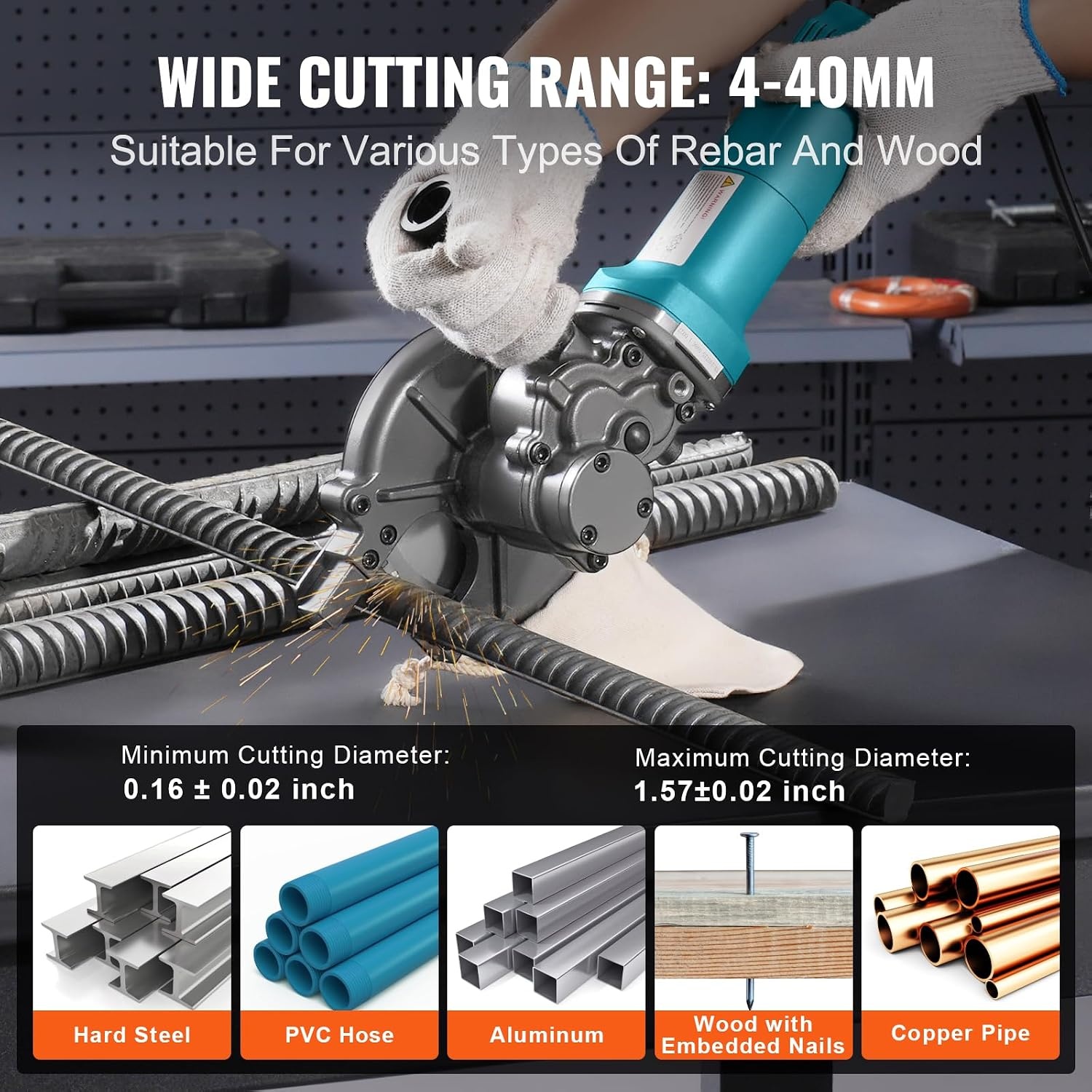 image:imageVEVOR Electric Rebar Cutter 1100W Portable Cuts up to 32 inch 440mm Rebar High Power Steel Concrete Cutter with Auxiliary Handle amp Tool Case RD101100W RCS40