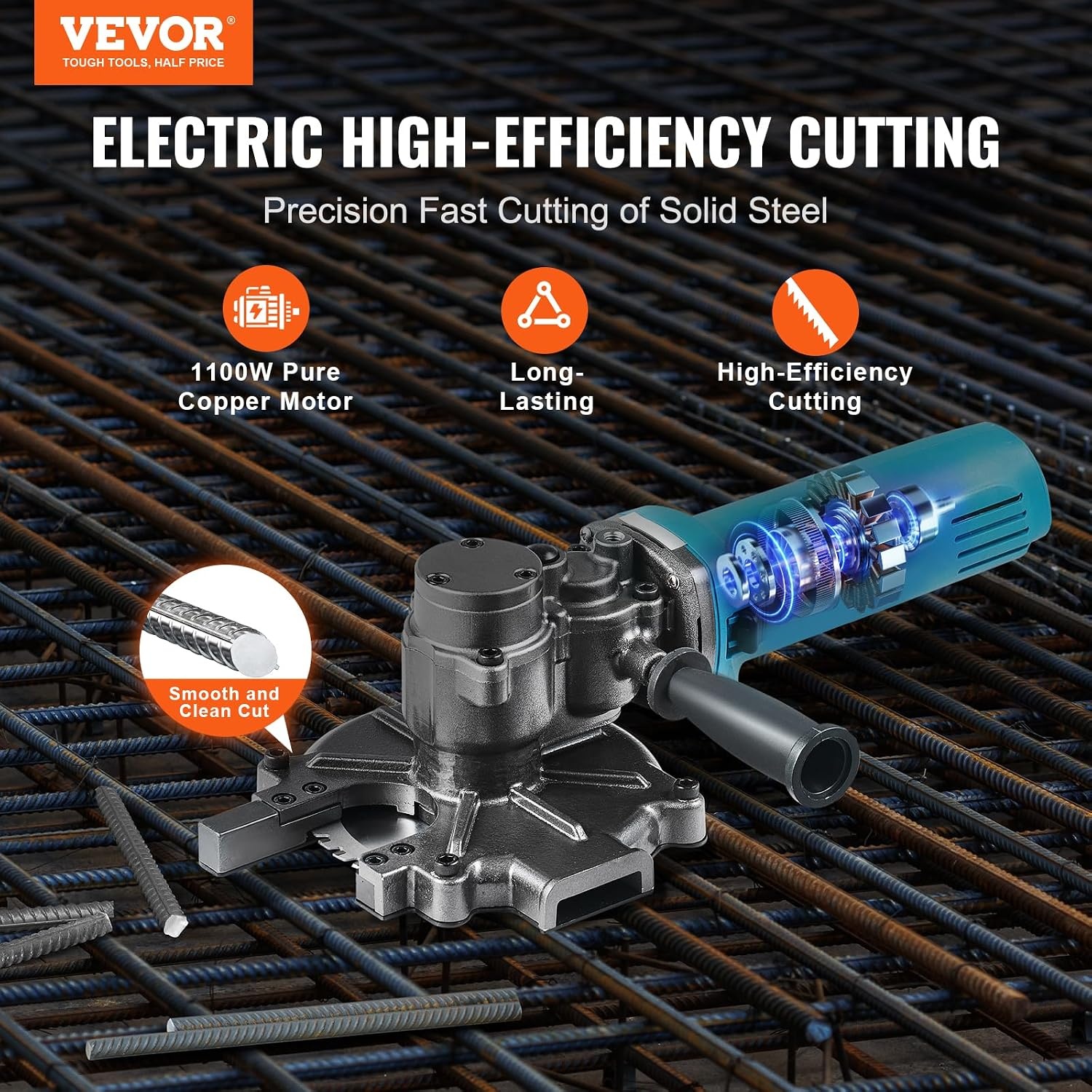 image:imageVEVOR Electric Rebar Cutter 1100W Portable Cuts up to 32 inch 440mm Rebar High Power Steel Concrete Cutter with Auxiliary Handle amp Tool Case RD101100W RCS40
