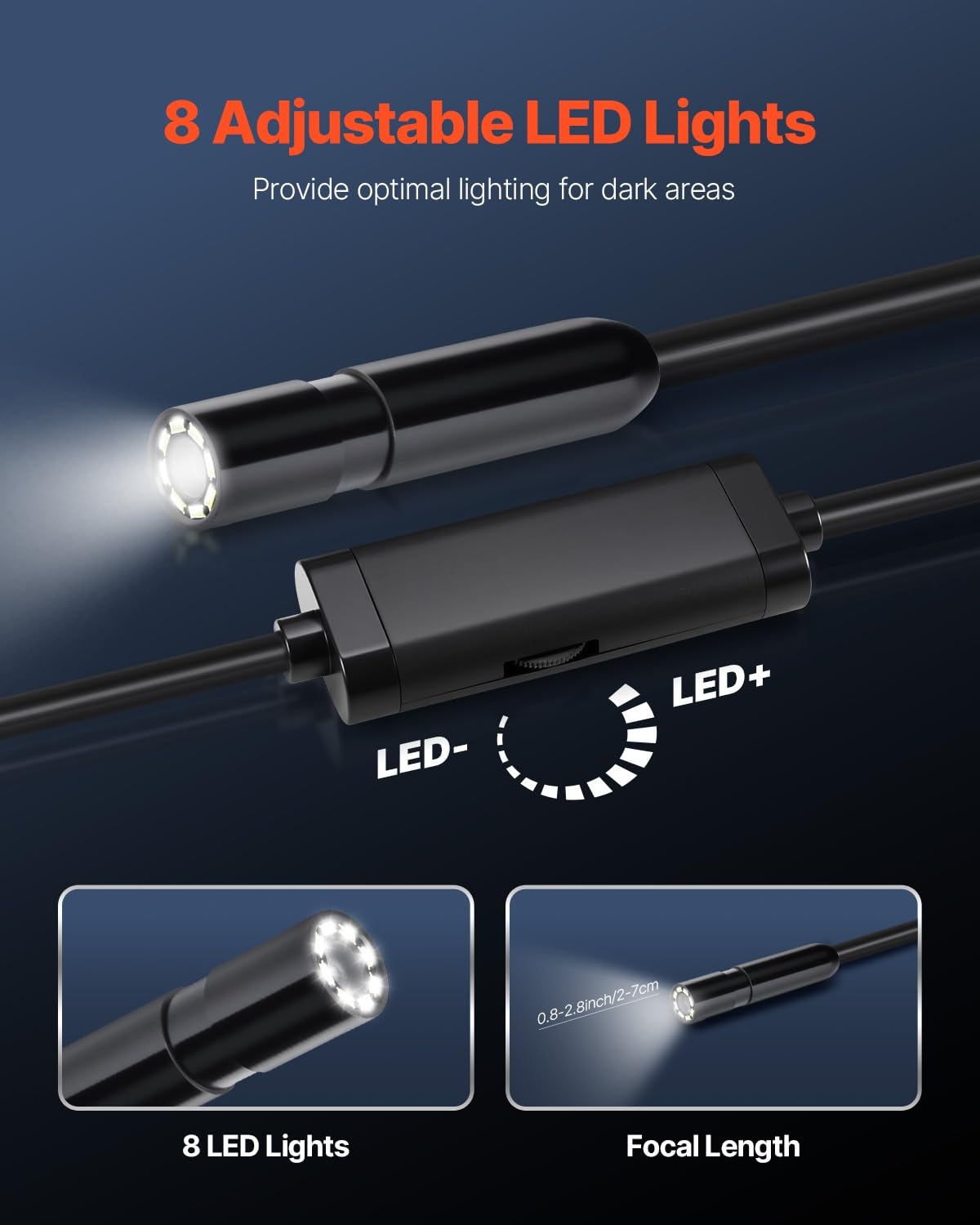 image:imageVEVOR Endoscope Camera with 492FT SemiRigid Cable 1920P HD Borescope for Android amp iOS Industrial Inspection Tool with Light 8 LED 2X Zoom IP67 Waterproof Snake Camera for Auto Plumbing