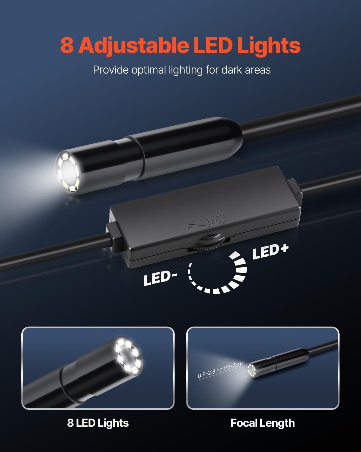 image:imageVEVOR Endoscope Camera with Light 1920P HD Borescope for Android amp iOS 8 LED Lights Inspection Camera with 10FT SemiRigid Cable 2X Zoom IP67 Waterproof Snake Scope Camera for Auto Plumbing164FT
