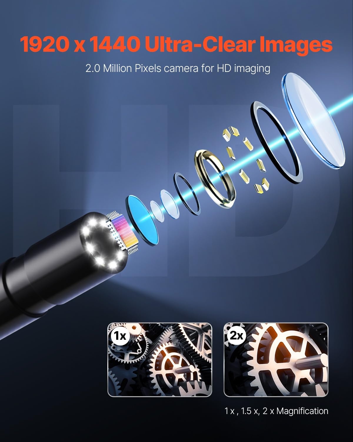 image:imageVEVOR Endoscope Camera with Light 1920P HD Borescope for Android amp iOS 8 LED Lights Inspection Camera with 10FT SemiRigid Cable 2X Zoom IP67 Waterproof Snake Scope Camera for Auto Plumbing164FT