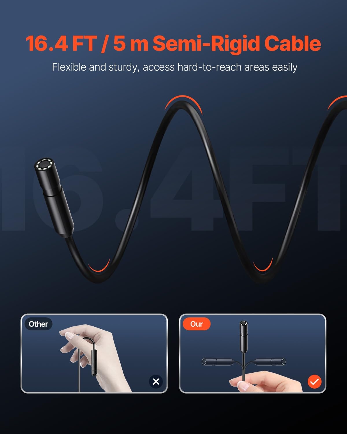 image:imageVEVOR Endoscope Camera with Light 1920P HD Borescope for Android amp iOS 8 LED Lights Inspection Camera with 10FT SemiRigid Cable 2X Zoom IP67 Waterproof Snake Scope Camera for Auto Plumbing164FT