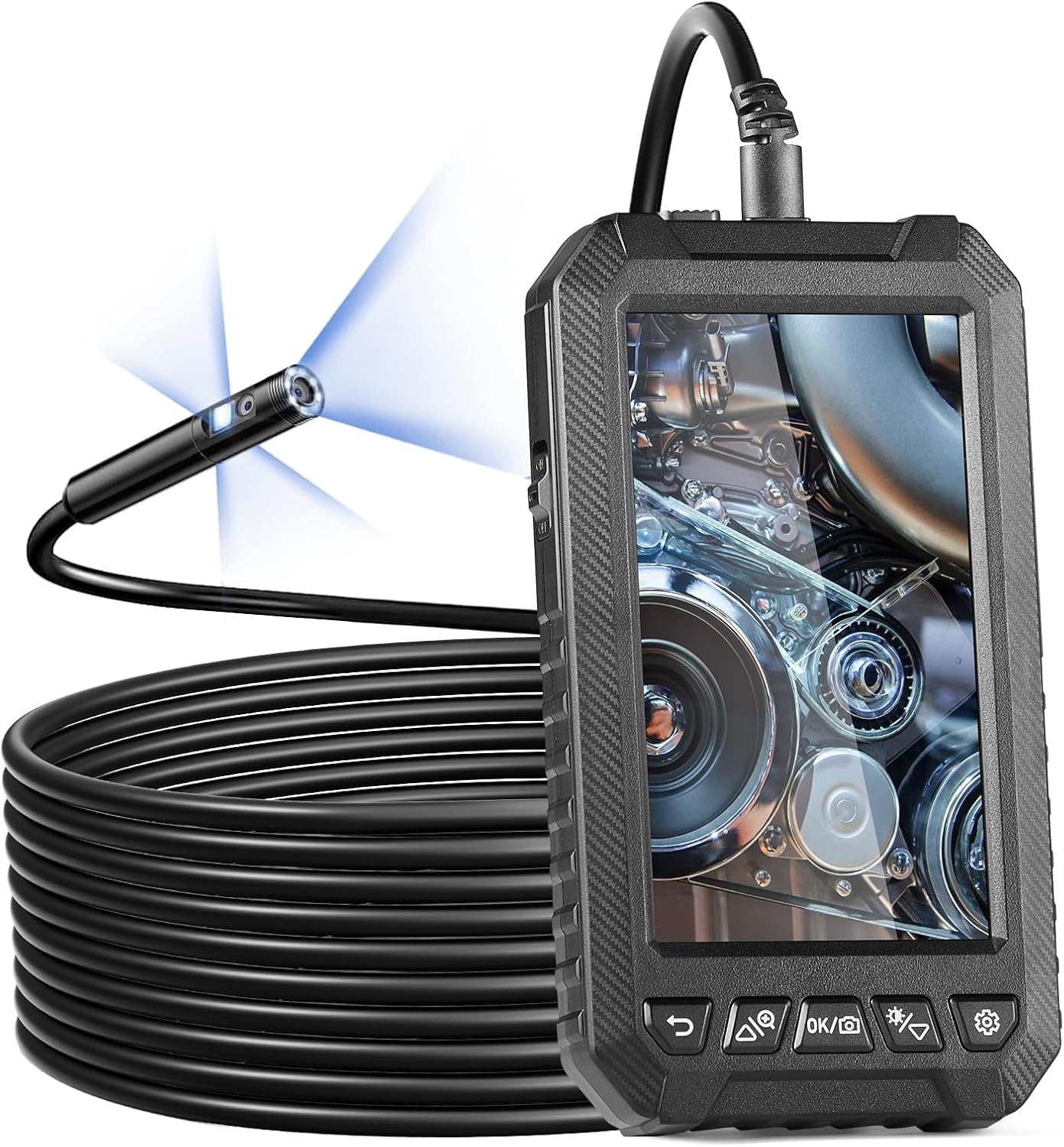 image:imageVEVOR Endoscope Camera with Light Triple Lens Borescope with 492FT SemiRigid Cable 5 Screen 1080P Inspection Camera 8 2 LED Lights IP67 Waterproof Snake Cameras for Auto Plumbing 32GB Card5 ScreenTriple Lens