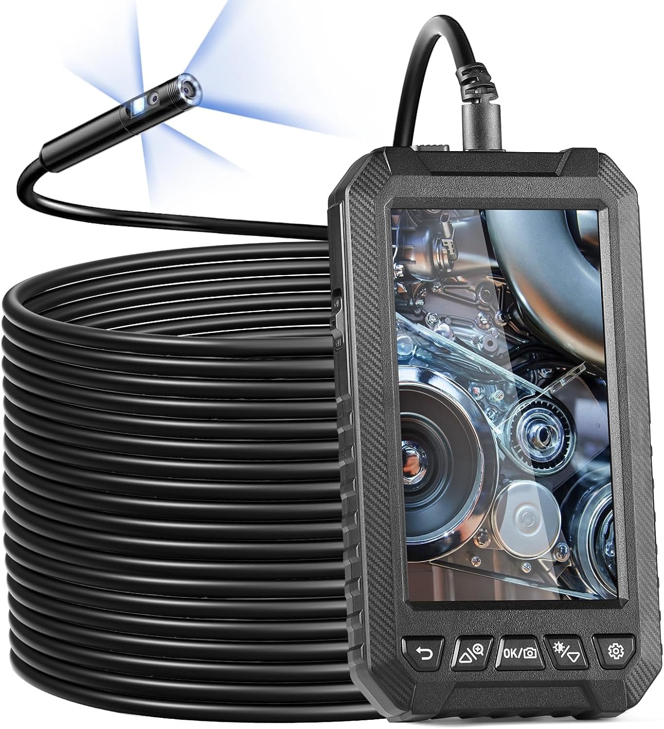 image:imageVEVOR Endoscope Camera with Light Triple Lens Borescope with 492FT SemiRigid Cable 5 Screen 1080P Inspection Camera 8 2 LED Lights IP67 Waterproof Snake Cameras for Auto Plumbing 32GB Card5 IPS Screen492FT