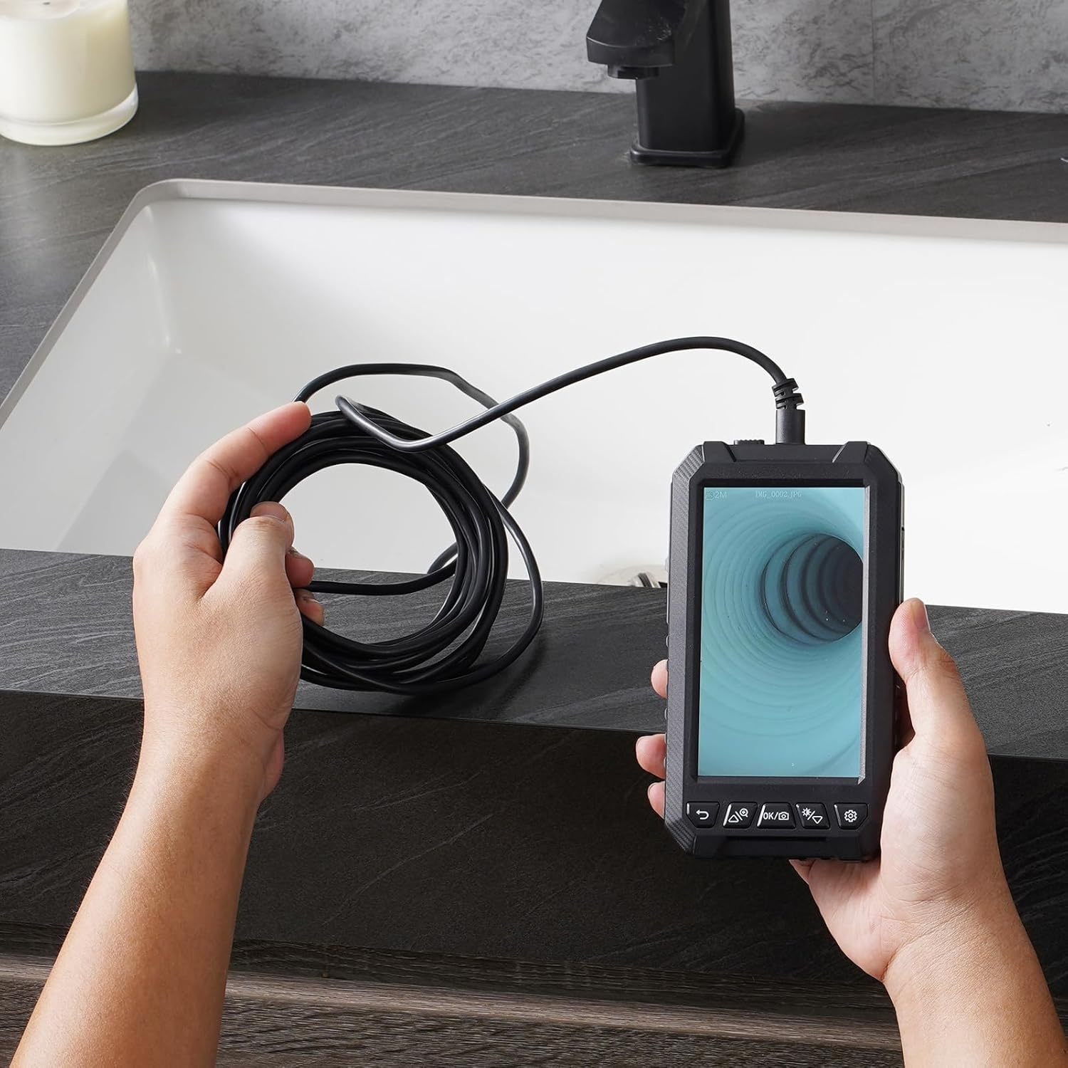 image:imageVEVOR Endoscope Camera with Light Triple Lens Borescope with 492FT SemiRigid Cable 5 Screen 1080P Inspection Camera 8 2 LED Lights IP67 Waterproof Snake Cameras for Auto Plumbing 32GB Card5 IPS Screen492FT