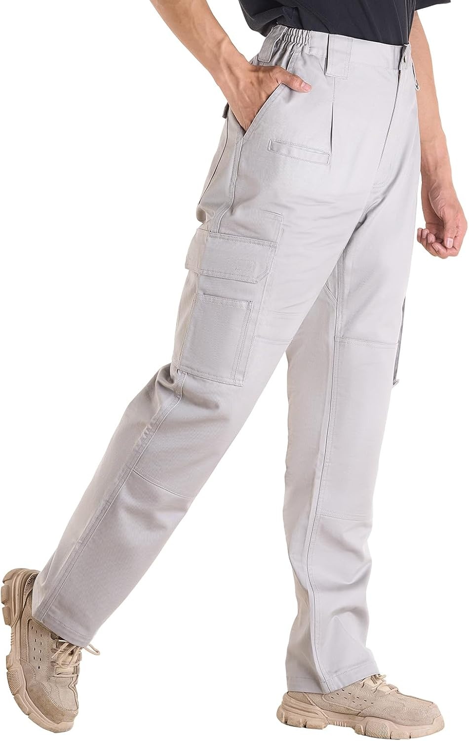 image:imageVEVOR FR Pants for Men 9 oz 100 Cotton FlameResistant Cargo Pants with MultiPockets and Elastic Waist Reinforced TearProof Stitching Ideal for Welding Work and Casual Wear XXL Size Gray