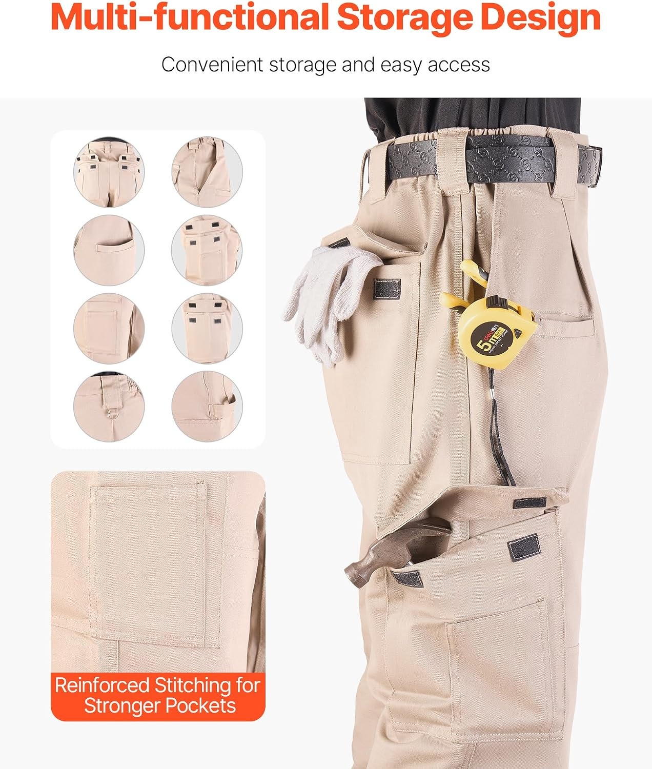 image:imageVEVOR FR Pants for Men 9 oz 100 Cotton FlameResistant Cargo Pants with MultiPockets and Elastic Waist Reinforced TearProof Stitching Ideal for Welding Work and Casual Wear XL Size Khaki