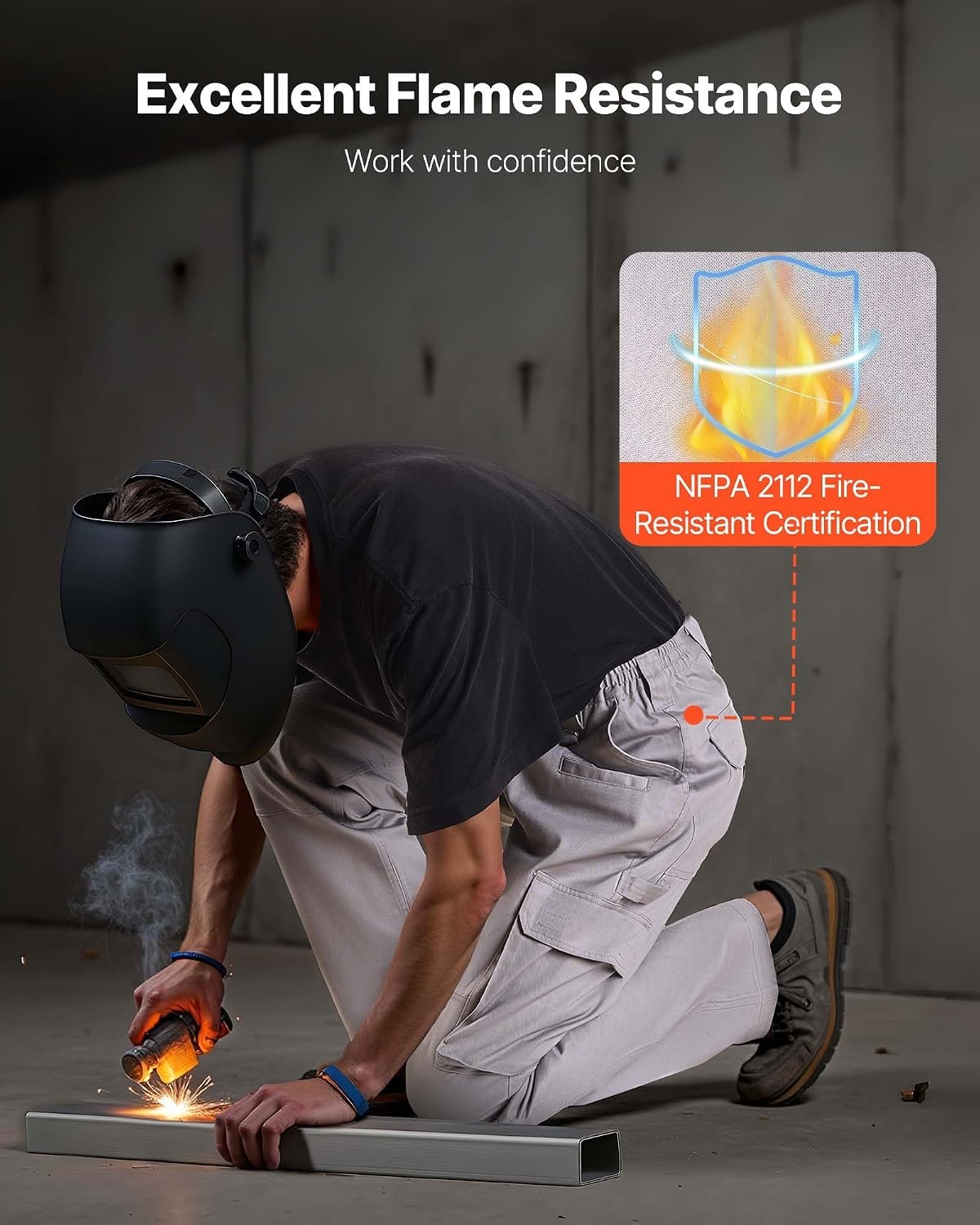 image:imageVEVOR FR Pants for Men 9 oz 100 Cotton FlameResistant Cargo Pants with MultiPockets and Elastic Waist Reinforced TearProof Stitching Ideal for Welding Work and Casual Wear XL Size Gray