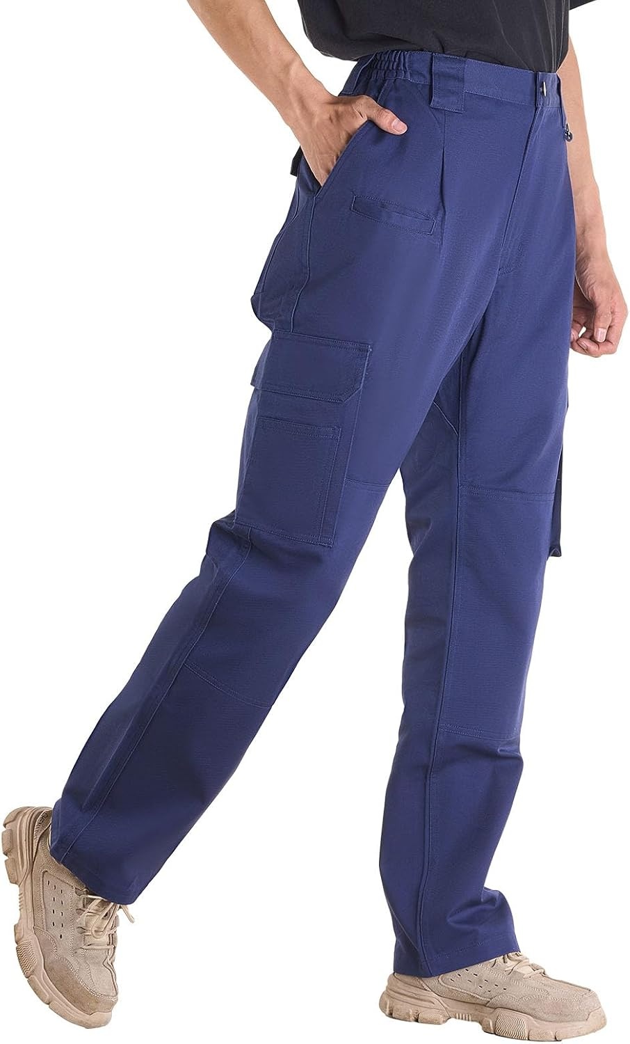 image:imageVEVOR FR Pants for Men 9 oz 100 Cotton FlameResistant Cargo Pants with MultiPockets and Elastic Waist Reinforced Tearproof Stitching Ideal for Welding Work and Casual Wear XXL Size Dark Blue