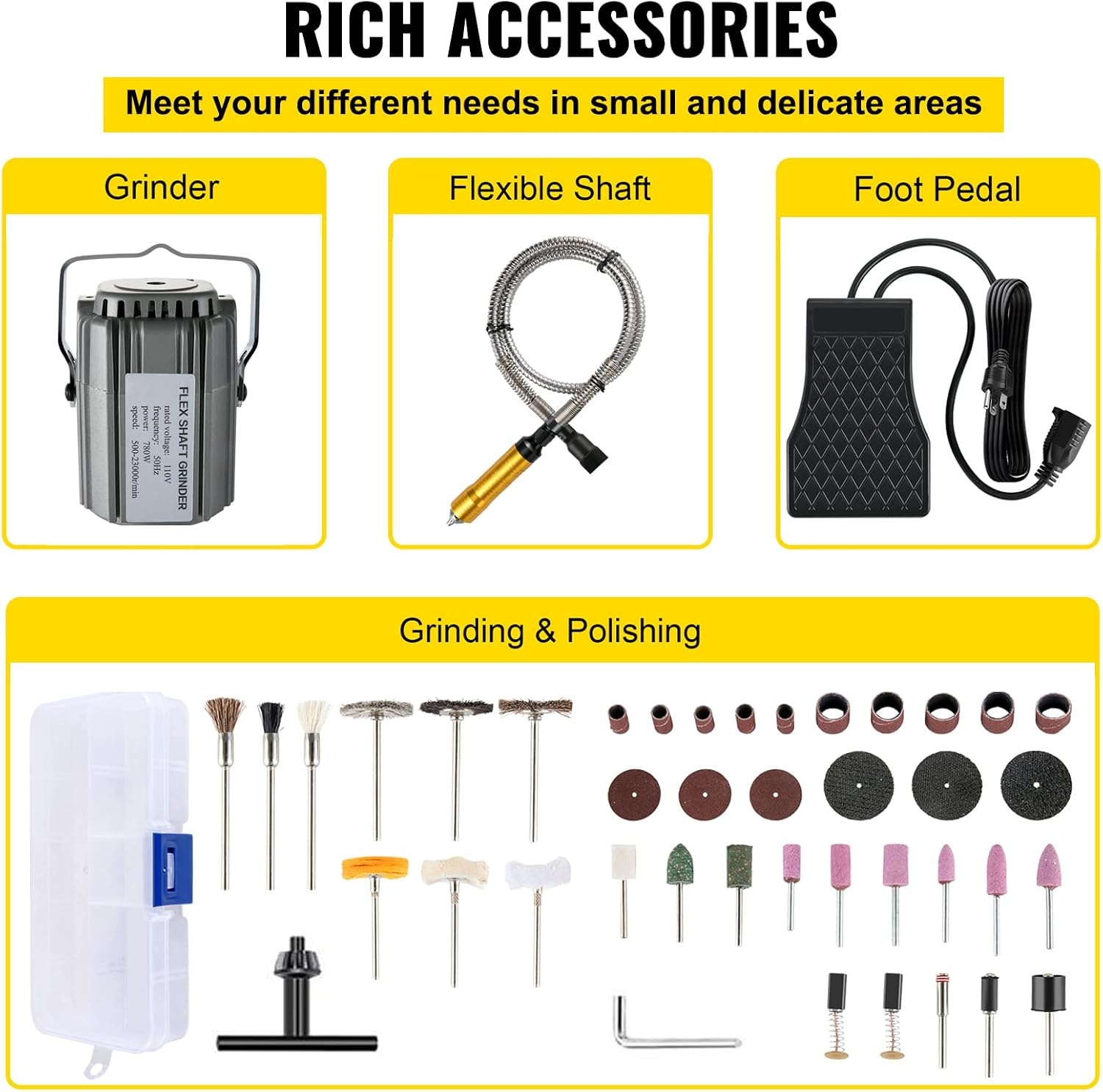 image:imageVEVOR Flex Shaft Grinder 125W 18000RPM Electric Flex Shaft Rotary Tool FootPedal Control Hanging Carver Grinder with 112PCS Accessory Kit for Sanding Buffing Polishing Cutting780W