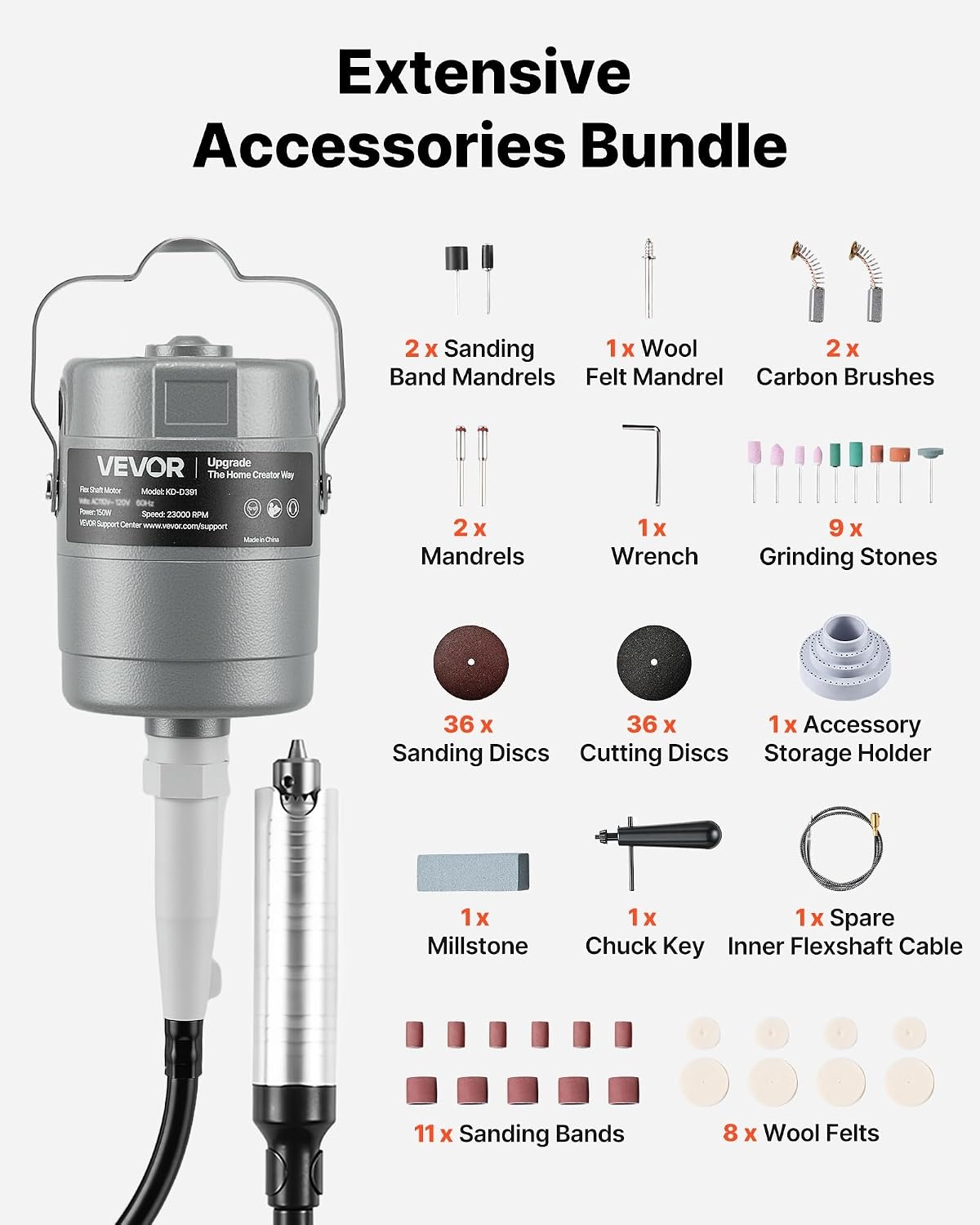 image:imageVEVOR Flex Shaft Grinder 125W 18000RPM Electric Flex Shaft Rotary Tool FootPedal Control Hanging Carver Grinder with 112PCS Accessory Kit for Sanding Buffing Polishing Cutting150W with 112PCS