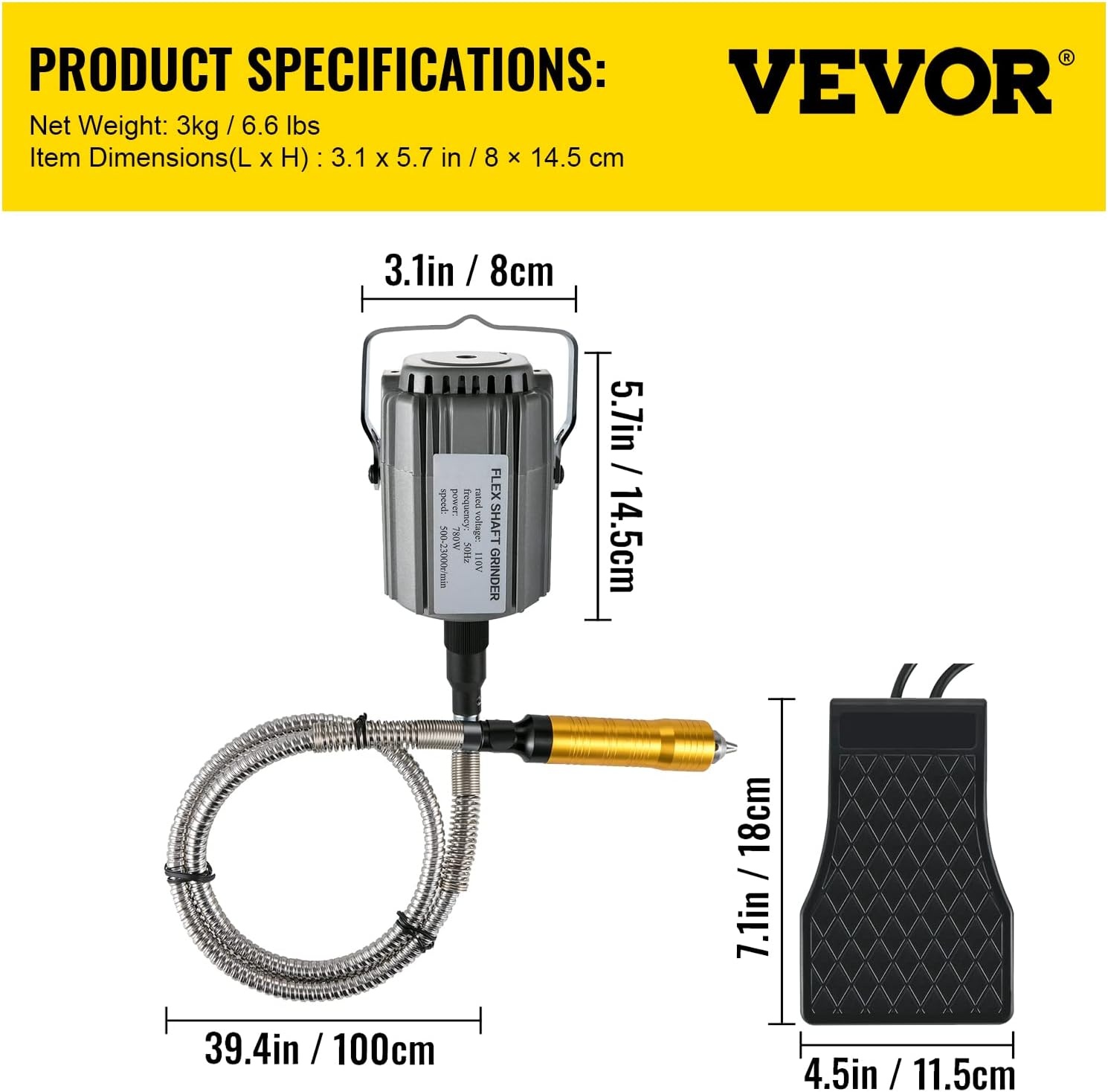 image:imageVEVOR Flex Shaft Grinder 125W 18000RPM Electric Flex Shaft Rotary Tool FootPedal Control Hanging Carver Grinder with 112PCS Accessory Kit for Sanding Buffing Polishing Cutting780W