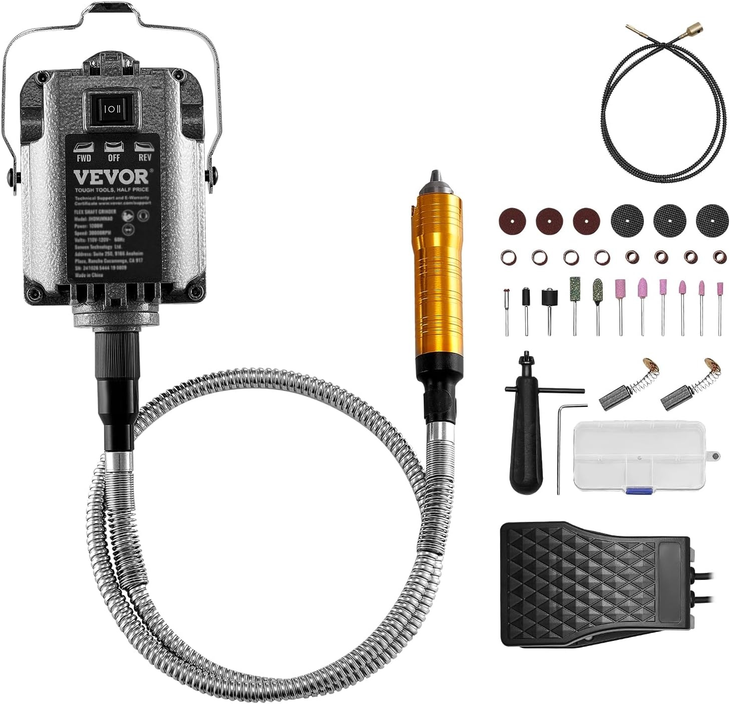 image:imageVEVOR Flex Shaft Grinder 125W 18000RPM Electric Flex Shaft Rotary Tool FootPedal Control Hanging Carver Grinder with 112PCS Accessory Kit for Sanding Buffing Polishing Cutting1000W