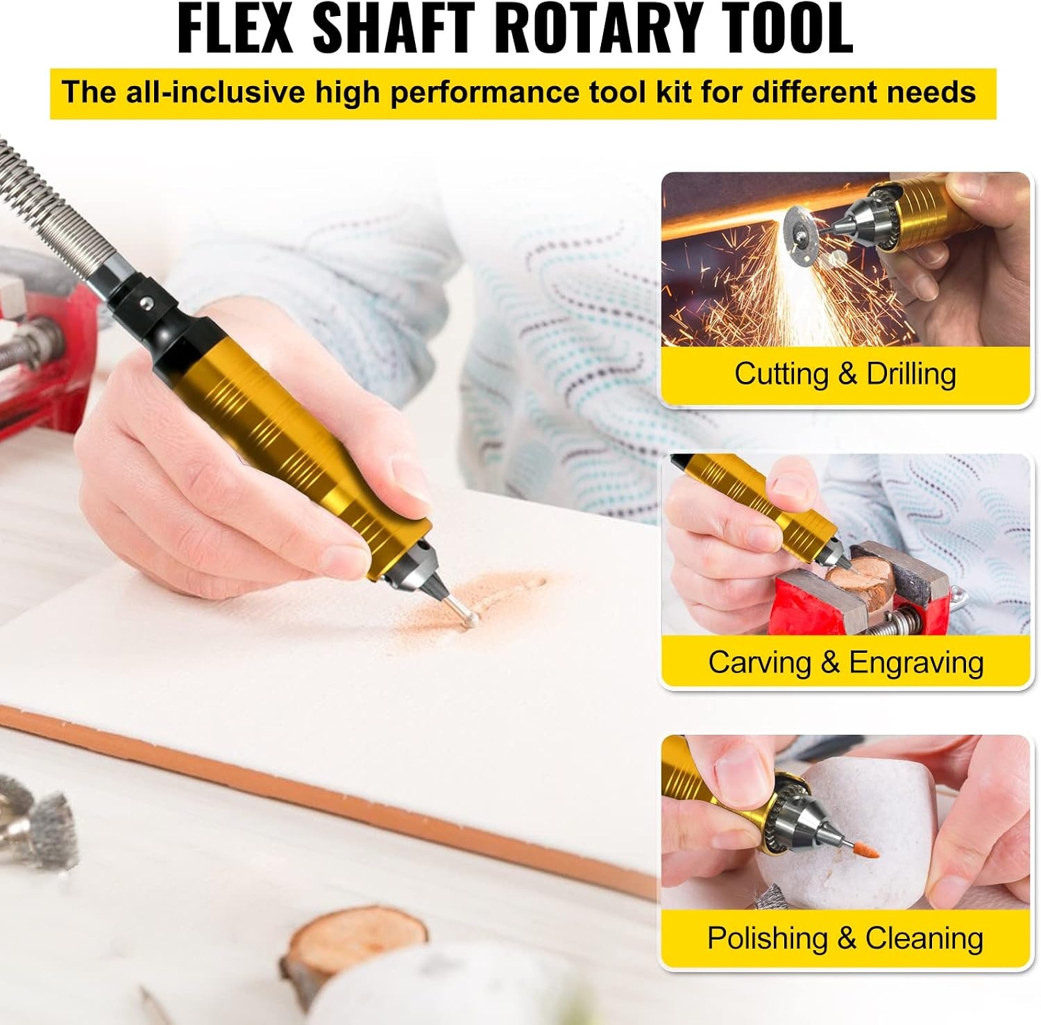 image:imageVEVOR Flex Shaft Grinder 125W 18000RPM Electric Flex Shaft Rotary Tool FootPedal Control Hanging Carver Grinder with 112PCS Accessory Kit for Sanding Buffing Polishing Cutting780W