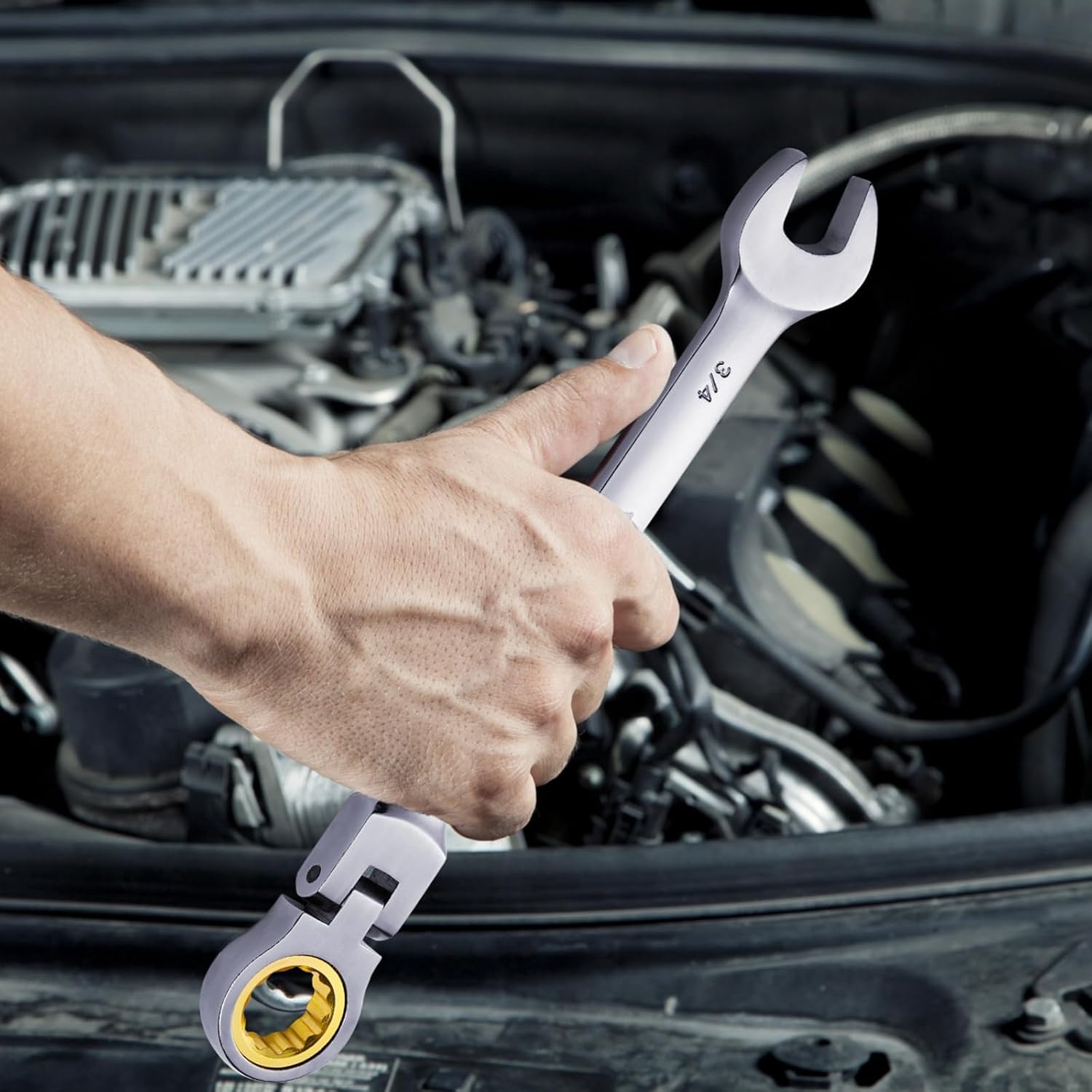 image:imageVEVOR FlexHead Ratcheting Wrench Set Nickel Plating 8piece Flexible Ratcheting Combination Wrench Set with Rollup Pouch CRV 72 Teeth Metric 817mmFlexhead