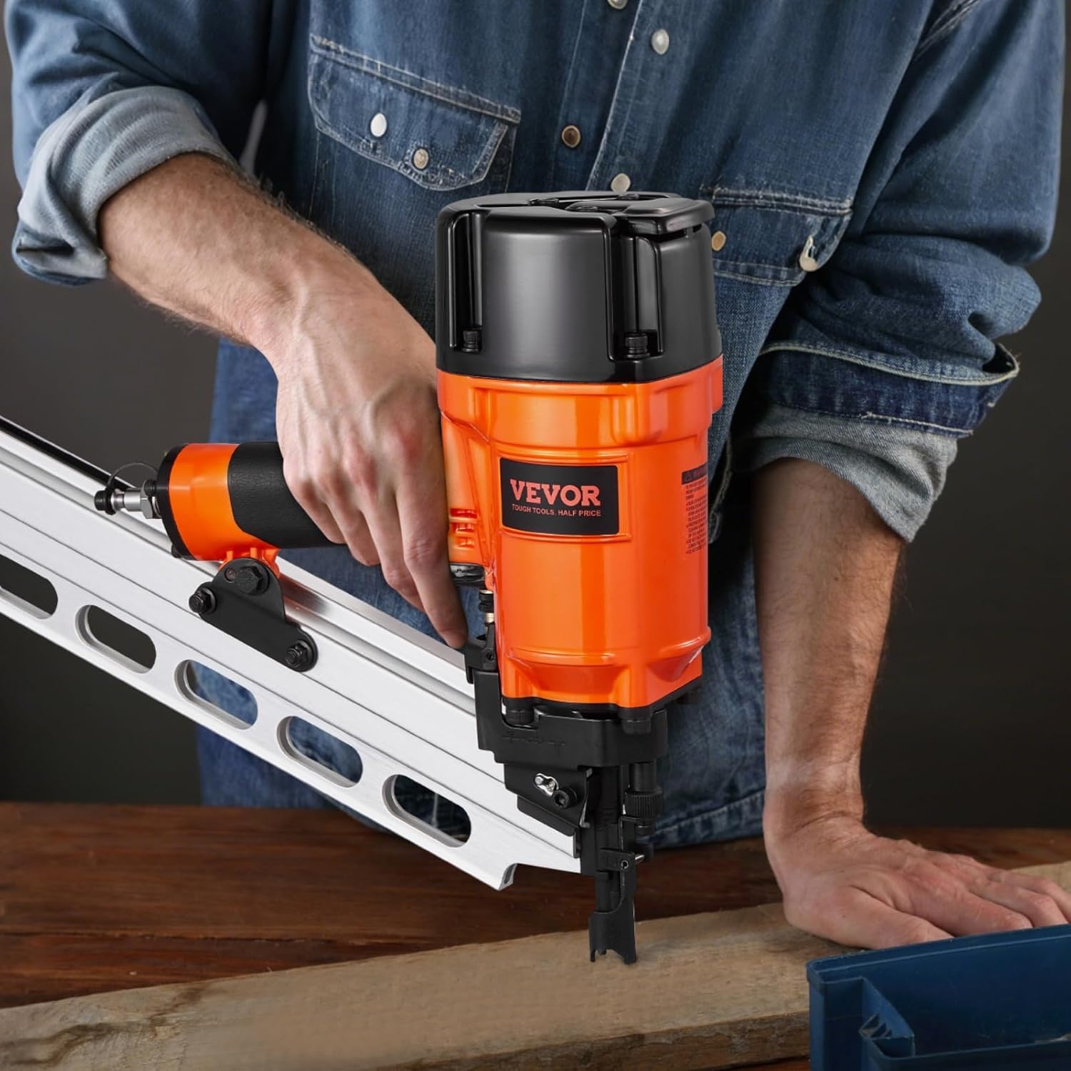 image:imageVEVOR Framing Nailer 80120PSI Air Nail Gun 2 to 312 21 Degree Full Round Head Pneumatic Framing Nailer with ToolLess Depth Adjustment amp Dual Trigger Modes Ideal for Framing Decking Flooring
