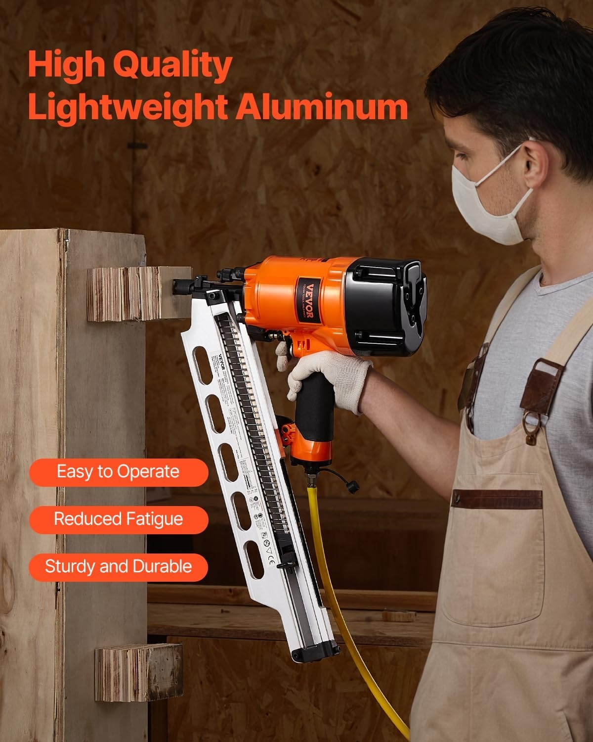 image:imageVEVOR Framing Nailer 80120PSI Air Nail Gun 2 to 312 21 Degree Full Round Head Pneumatic Framing Nailer with ToolLess Depth Adjustment amp Dual Trigger Modes Ideal for Framing Decking Flooring