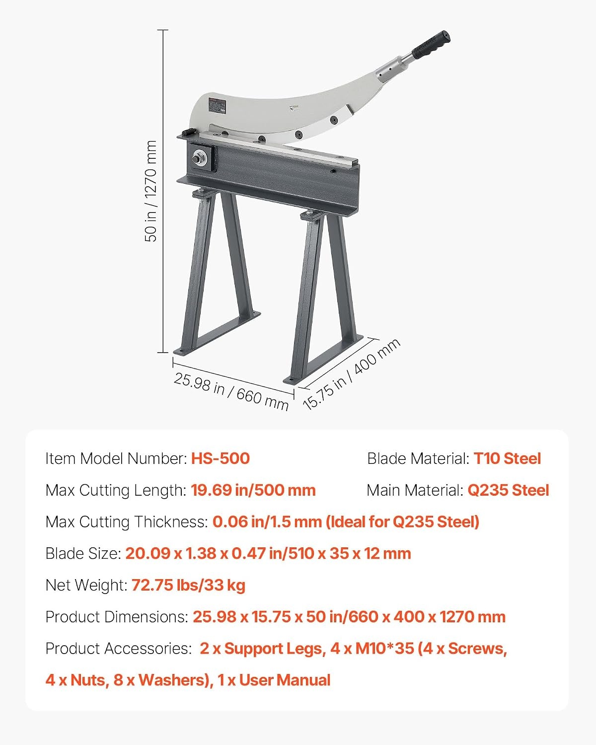 image:imageVEVOR Guillotine Shear 20 in Bed Width Benchtop Cutter Manual Hand Plate Shear for Metal Sheet Processing with Q235 Material High Precision Stand for PCB Board Aluminum Steel Copper Plastic