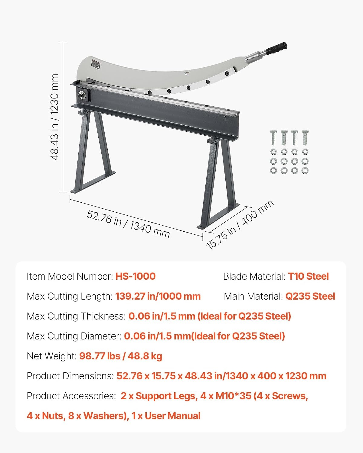 image:imageVEVOR Guillotine Shear 39 in Bed Width Benchtop Cutter Manual Hand Plate Shear for Metal Sheet Processing with Q235 Material High Precision Stand for PCB Board Aluminum Steel Copper Plastic
